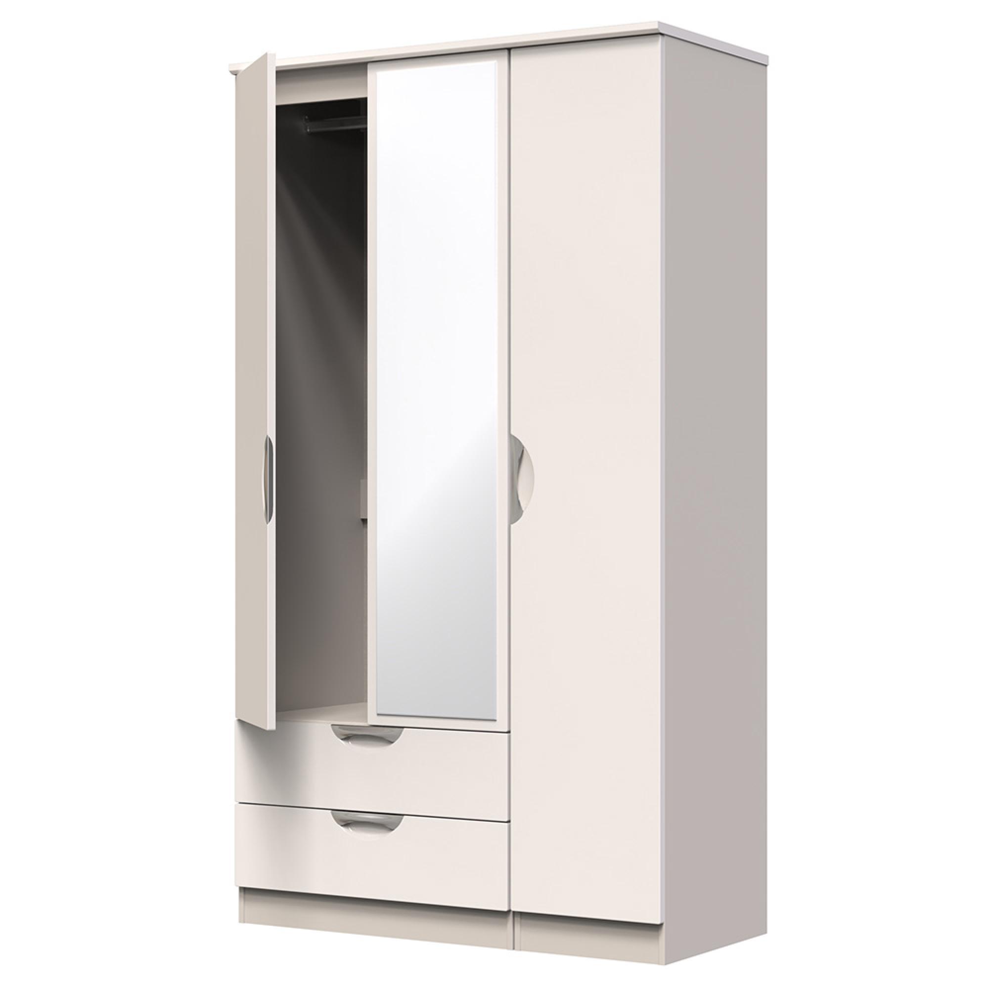 Camden Wardrobe - 3 Door - Tall Combi - with 1 Mirror - LHF 2 Drawers - Cashmere