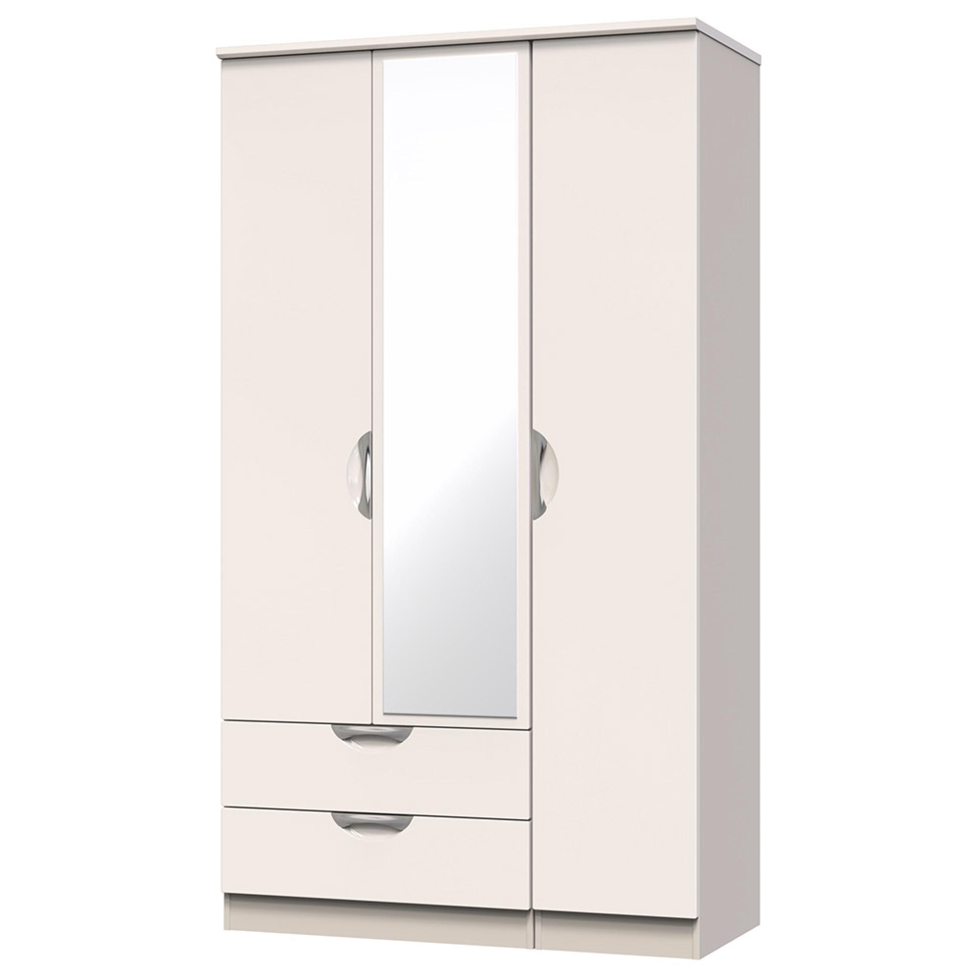 Camden Wardrobe - 3 Door - Tall Combi - with 1 Mirror - LHF 2 Drawers - Cashmere