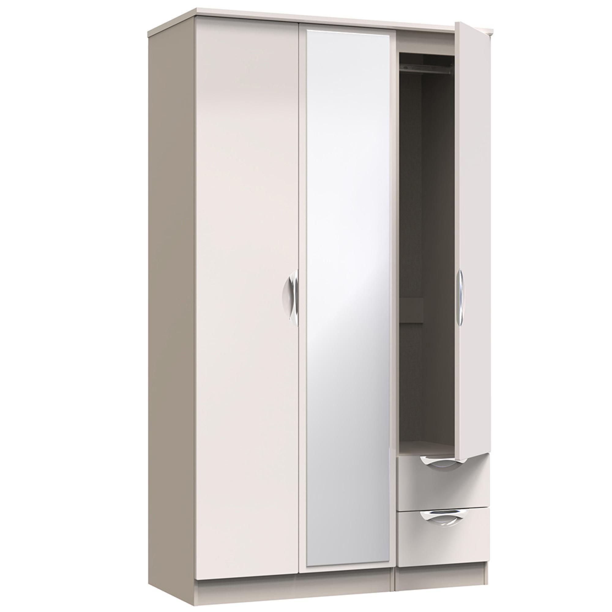Camden Wardrobe - 3 Door - Tall Combi - with 1 Mirror - RHF 2 Drawers - Cashmere