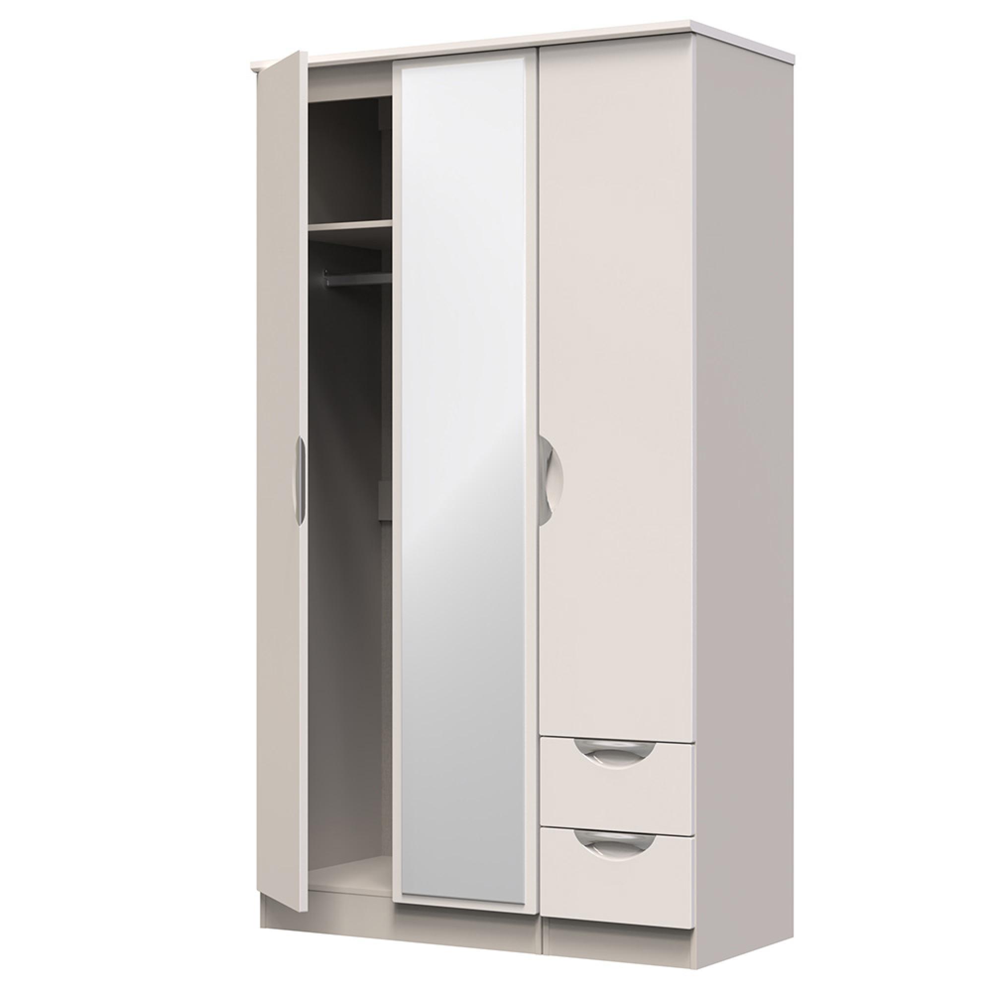 Camden Wardrobe - 3 Door - Tall Combi - with 1 Mirror - RHF 2 Drawers - Cashmere