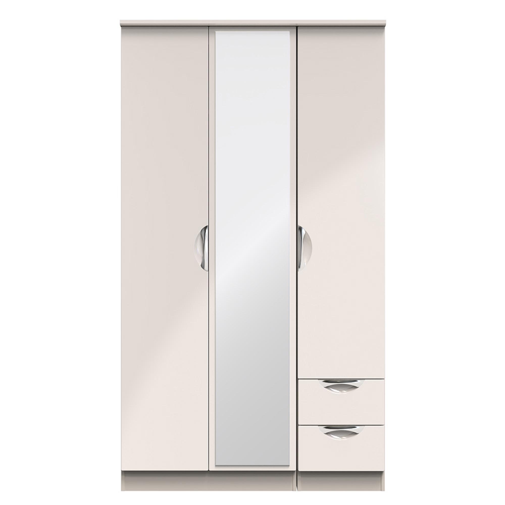 Camden Wardrobe - 3 Door - Tall Combi - with 1 Mirror - RHF 2 Drawers - Cashmere
