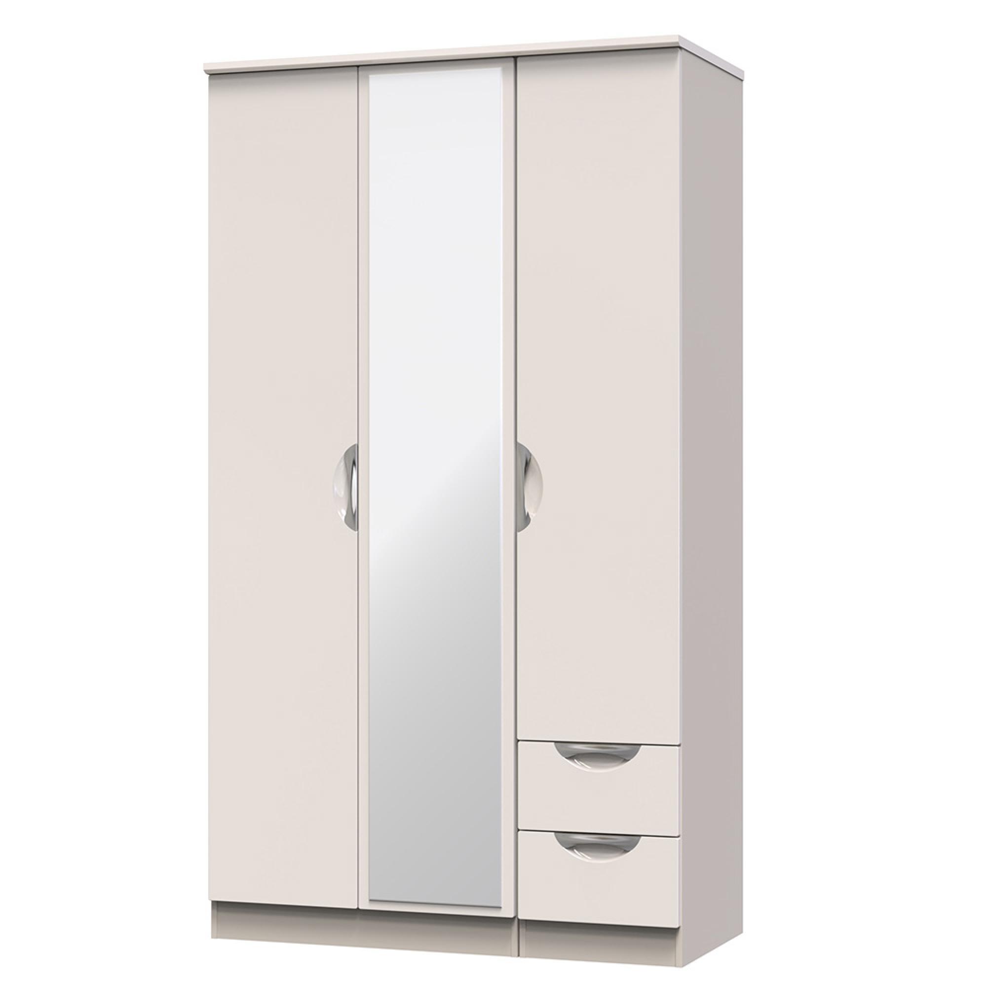 Camden Wardrobe - 3 Door - Tall Combi - with 1 Mirror - RHF 2 Drawers - Cashmere
