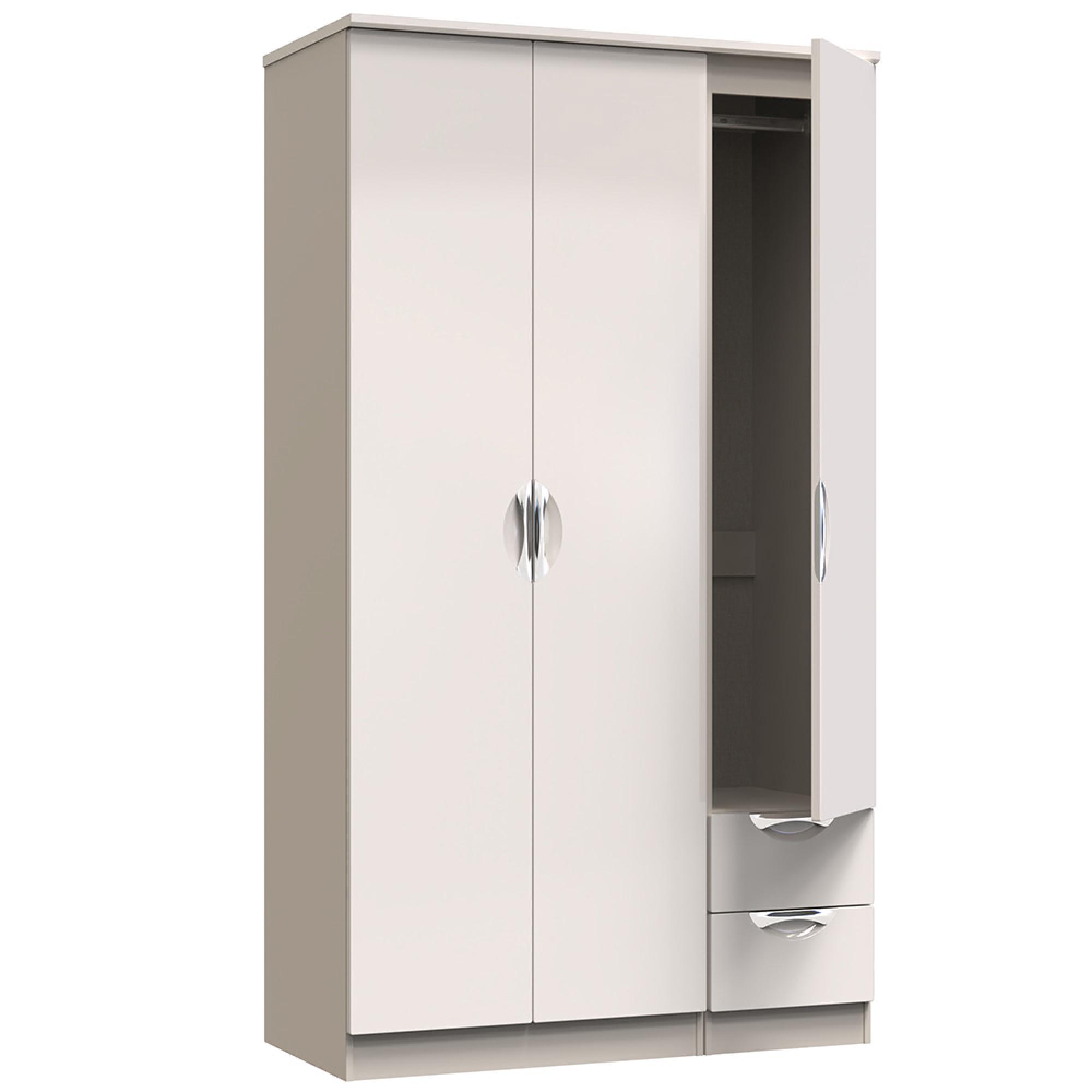Camden Wardrobe - 3 Door - Tall Triple - RHF 2 Drawers - Gloss Cashmere