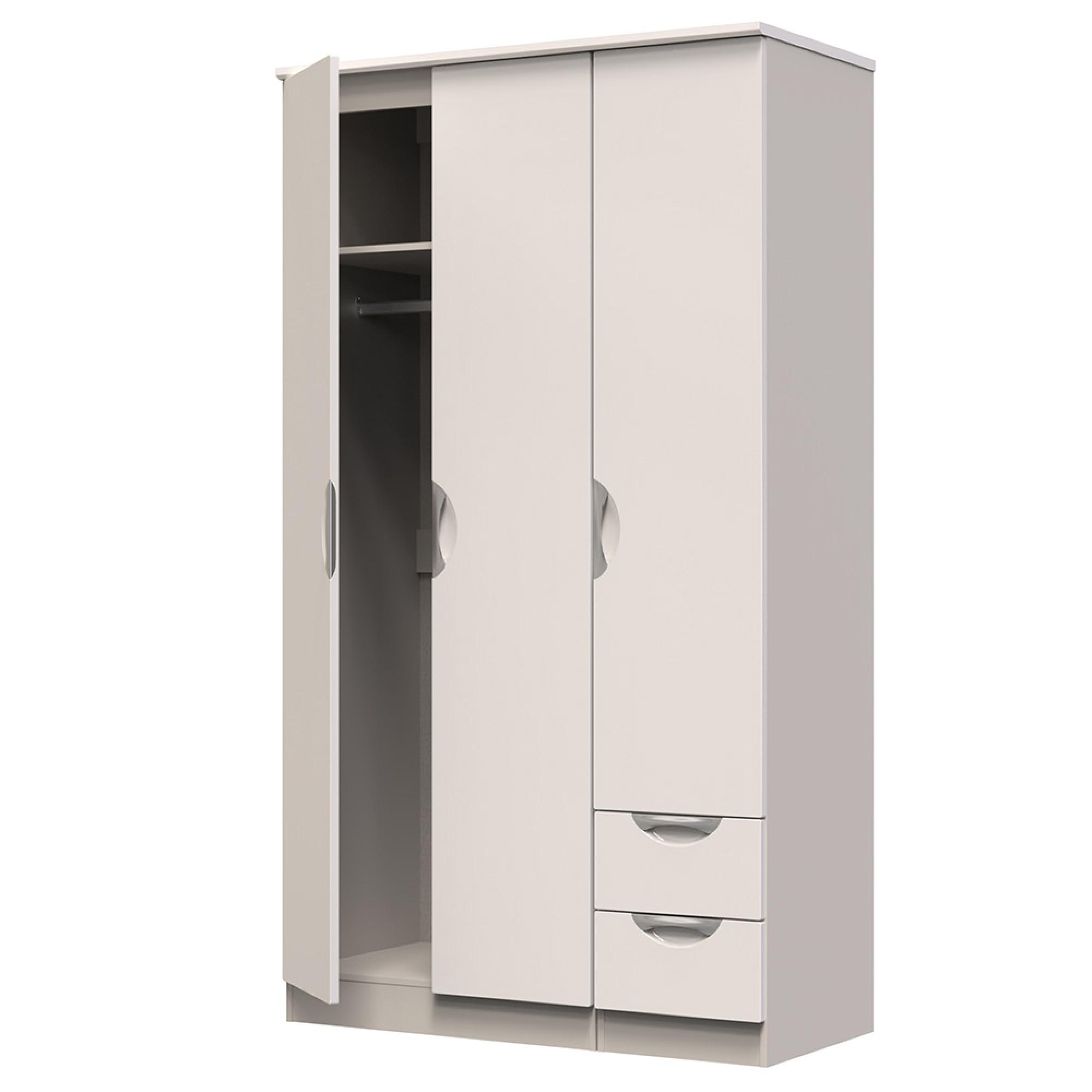 Camden Wardrobe - 3 Door - Tall Triple - RHF 2 Drawers - Gloss Cashmere
