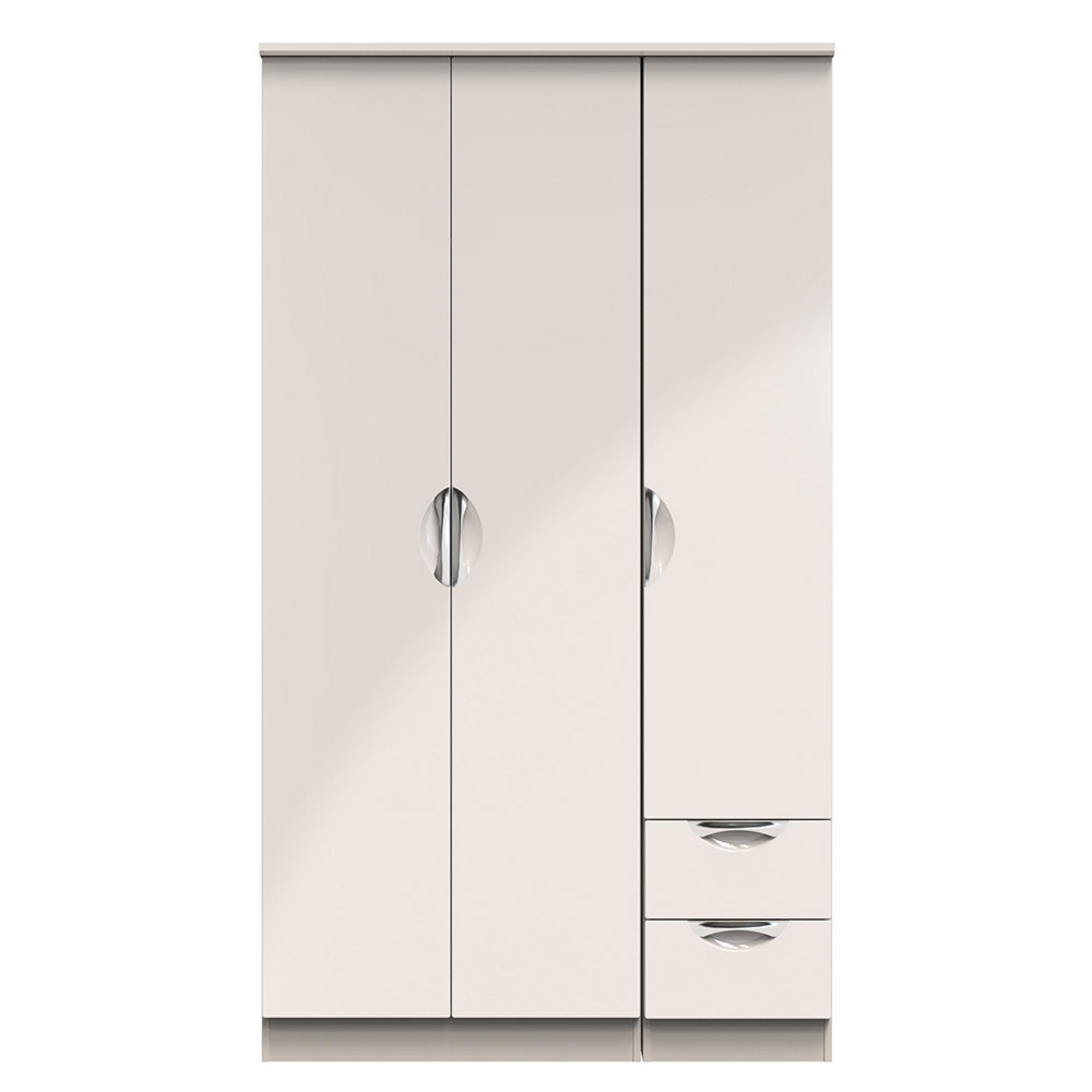 Camden Wardrobe - 3 Door - Tall Triple - RHF 2 Drawers - Gloss Cashmere