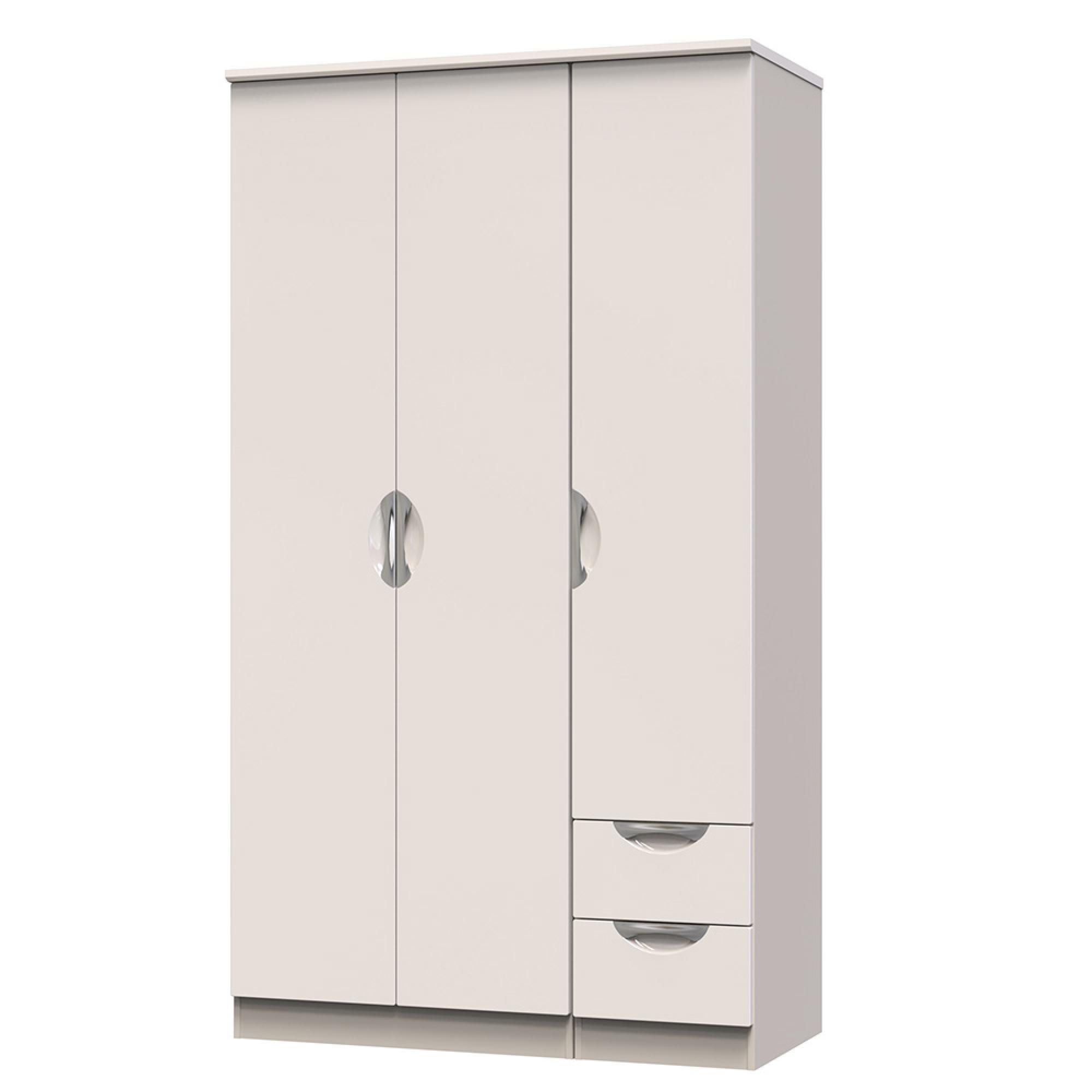 Camden Wardrobe - 3 Door - Tall Triple - RHF 2 Drawers - Gloss Cashmere