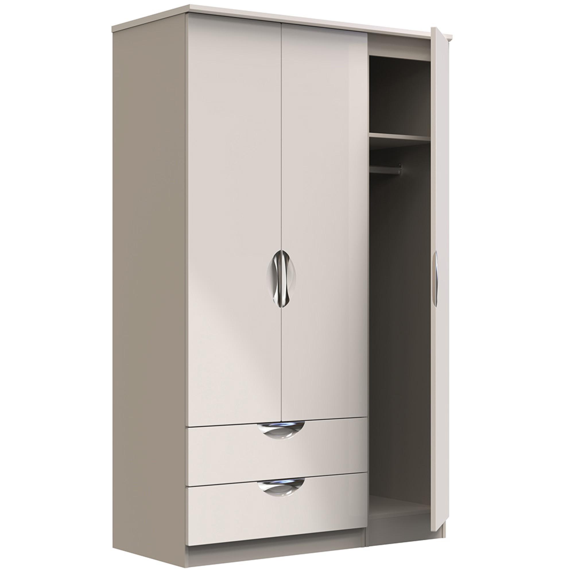 Camden Wardrobe - 3 Door - Triple - with LHF 2 Drawers - Gloss Cashmere
