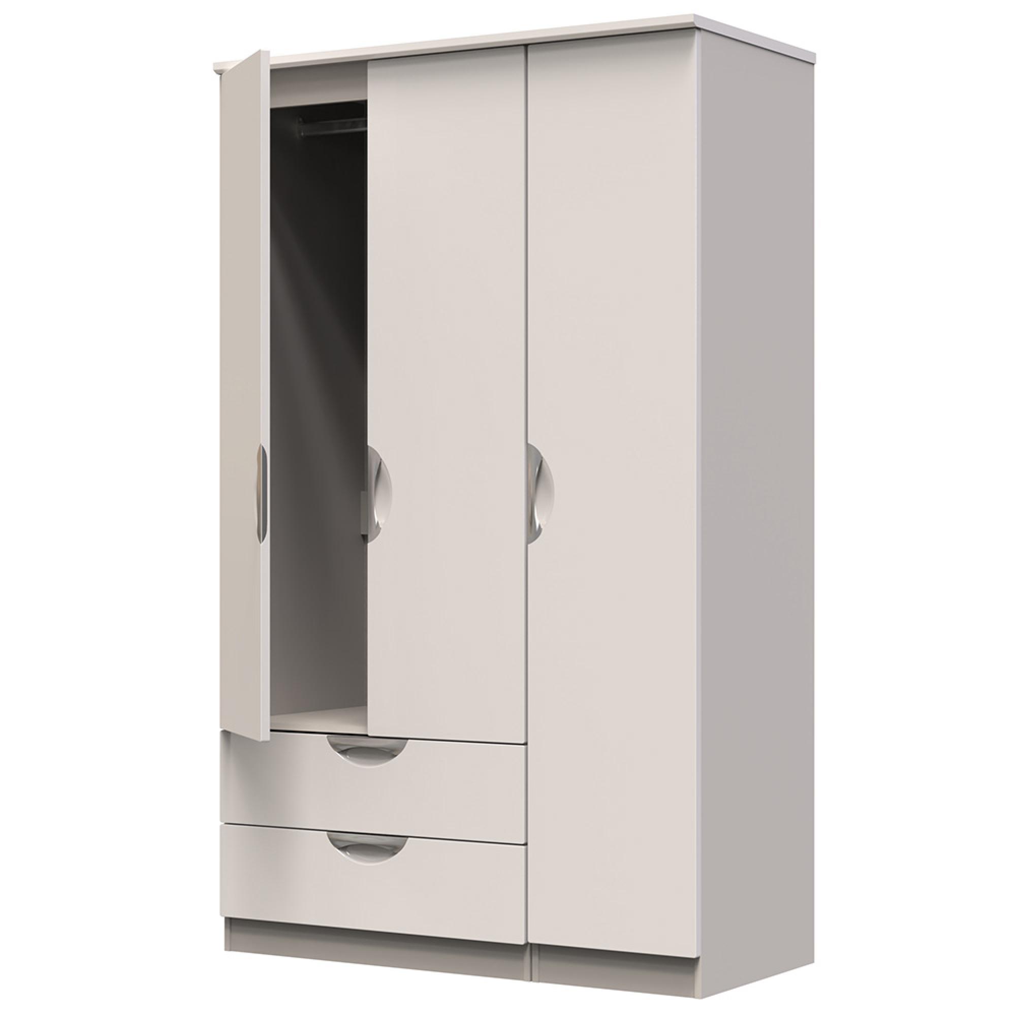 Camden Wardrobe - 3 Door - Triple - with LHF 2 Drawers - Gloss Cashmere
