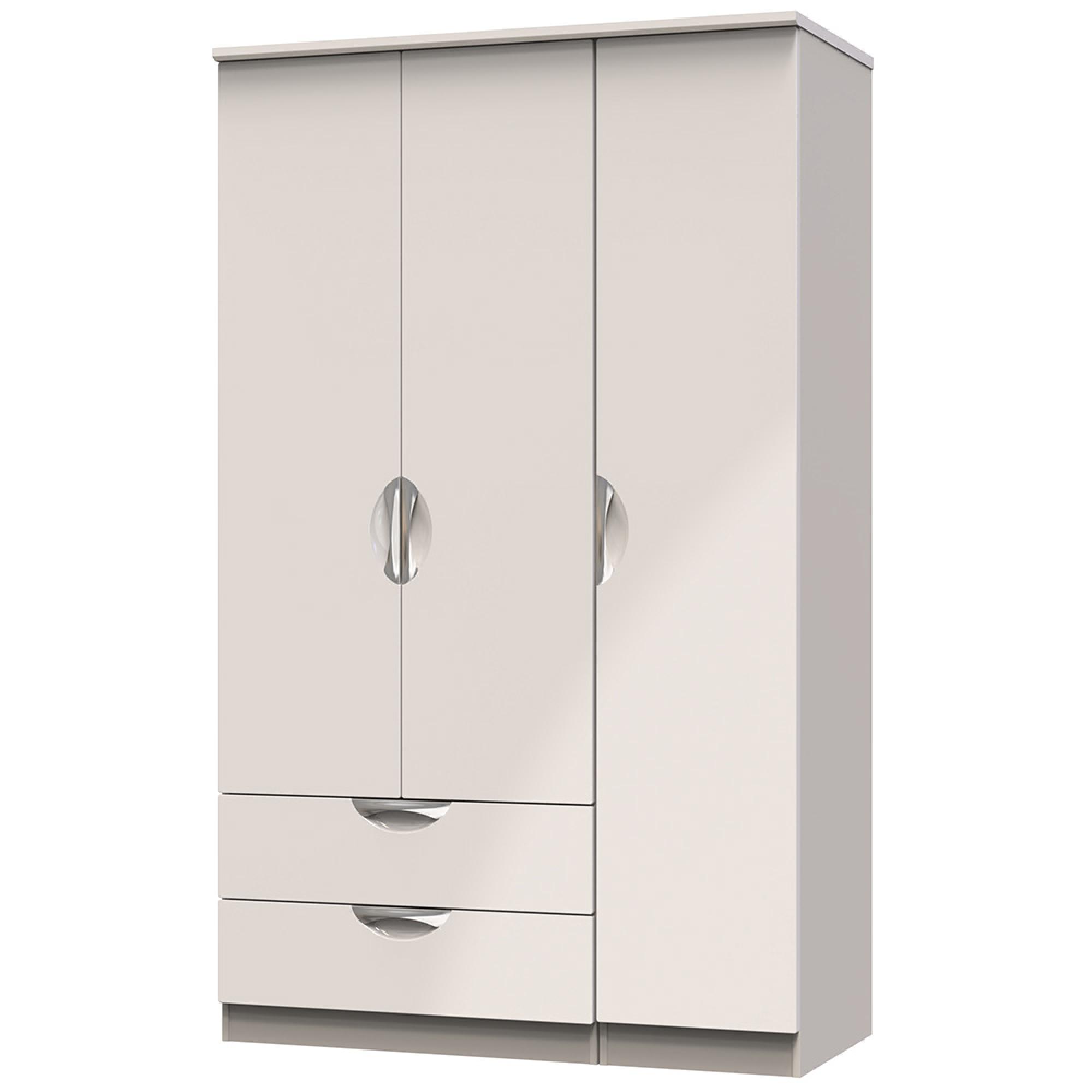 Camden Wardrobe - 3 Door - Triple - with LHF 2 Drawers - Gloss Cashmere