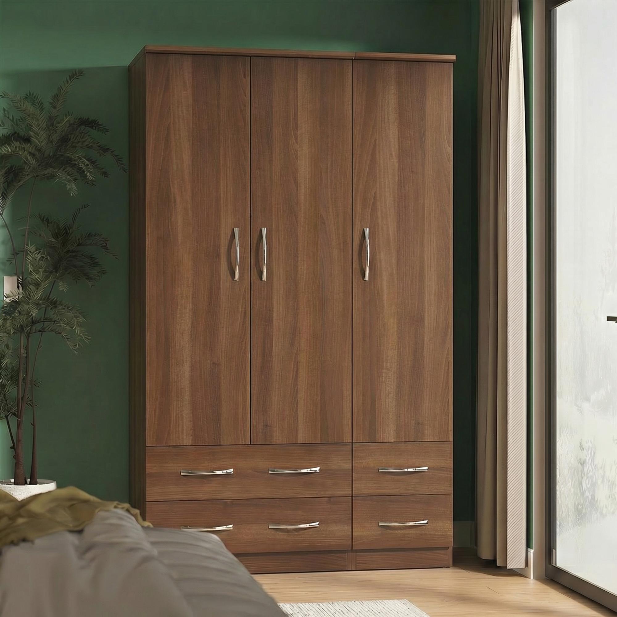 Avon Wardrobe - 3 Door - 4 Drawers - Triple - Walnut