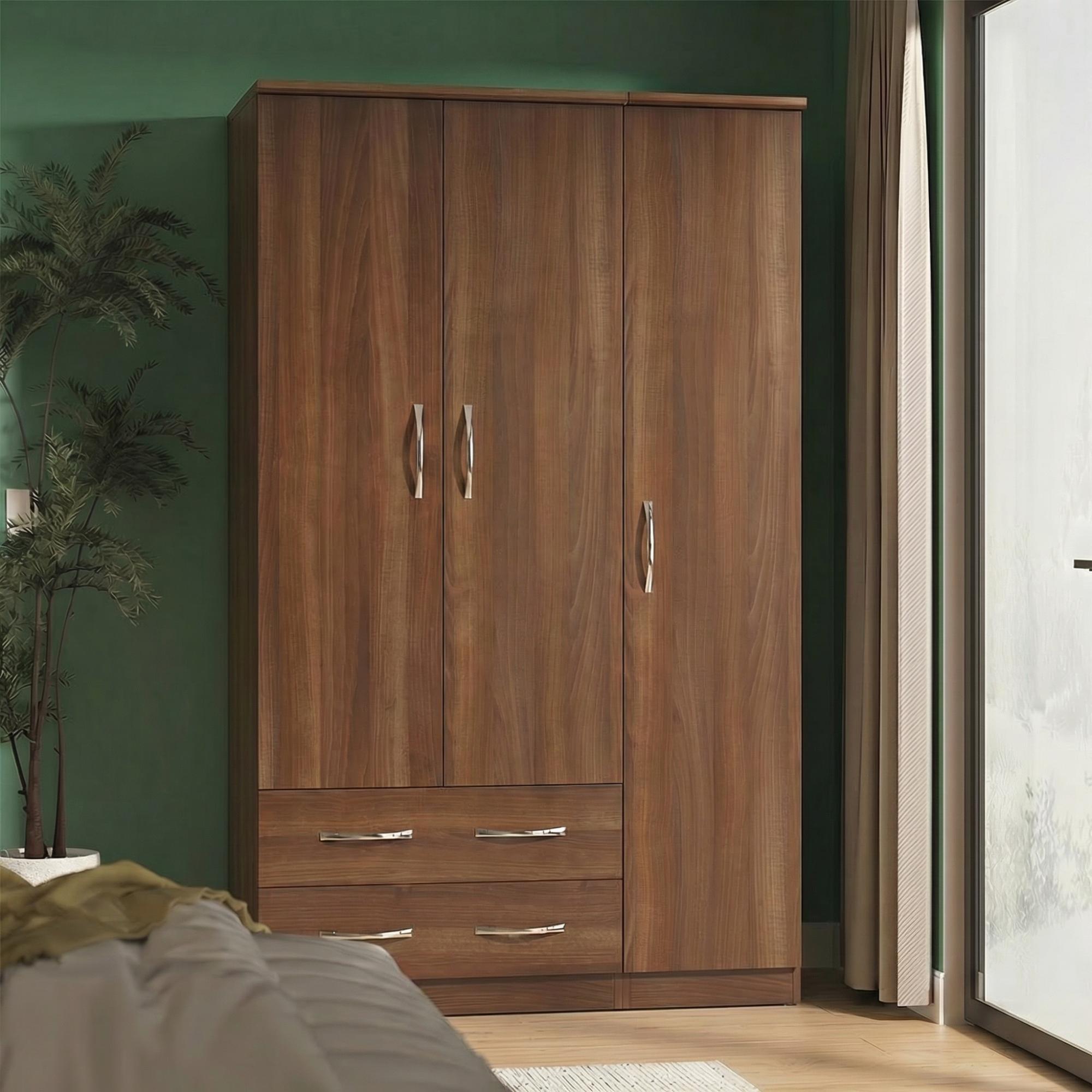 Avon Wardrobe - 3 Door - Triple - with LHF 2 Drawers - Walnut