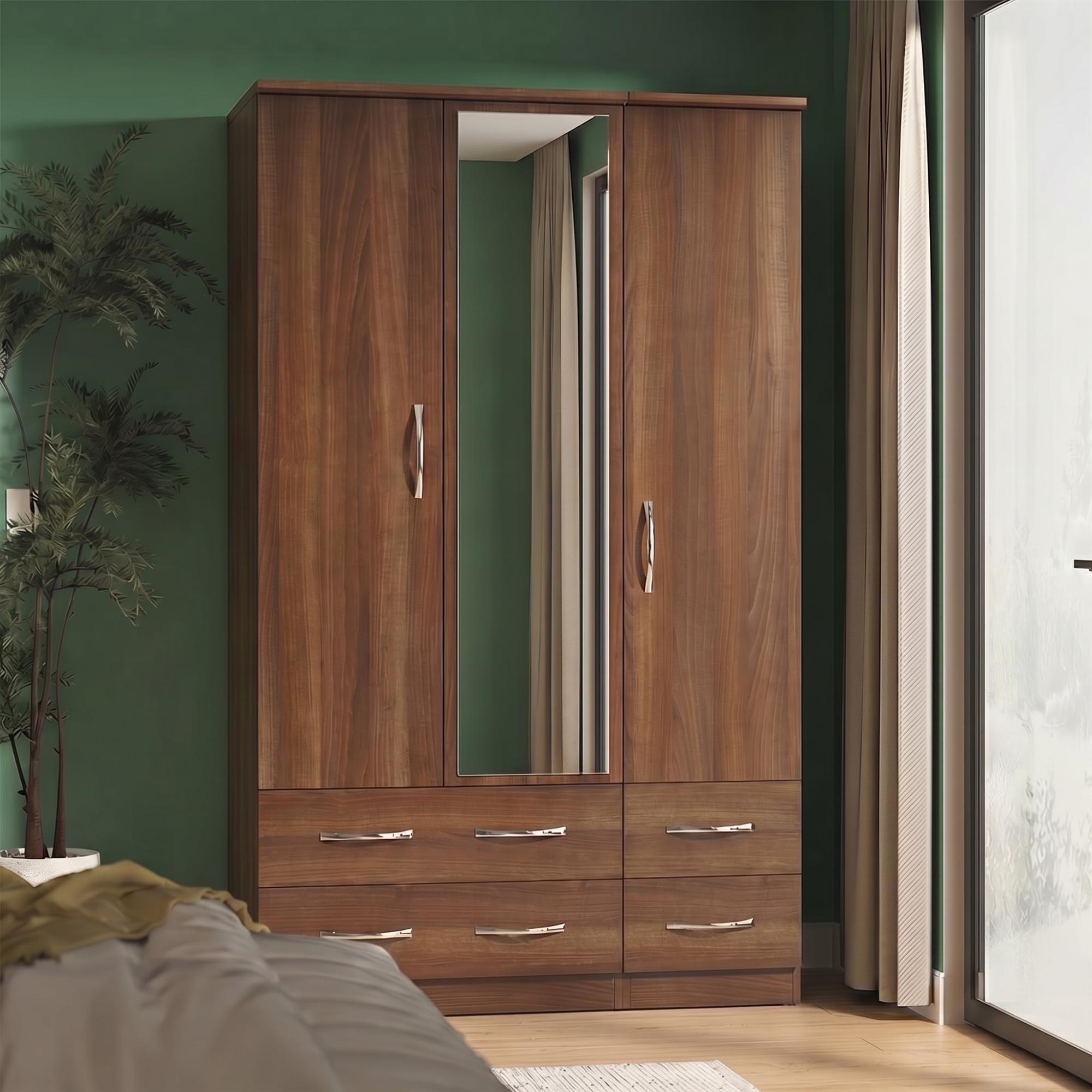Avon Wardrobe - 3 Door with 1 Mirror - Walnut