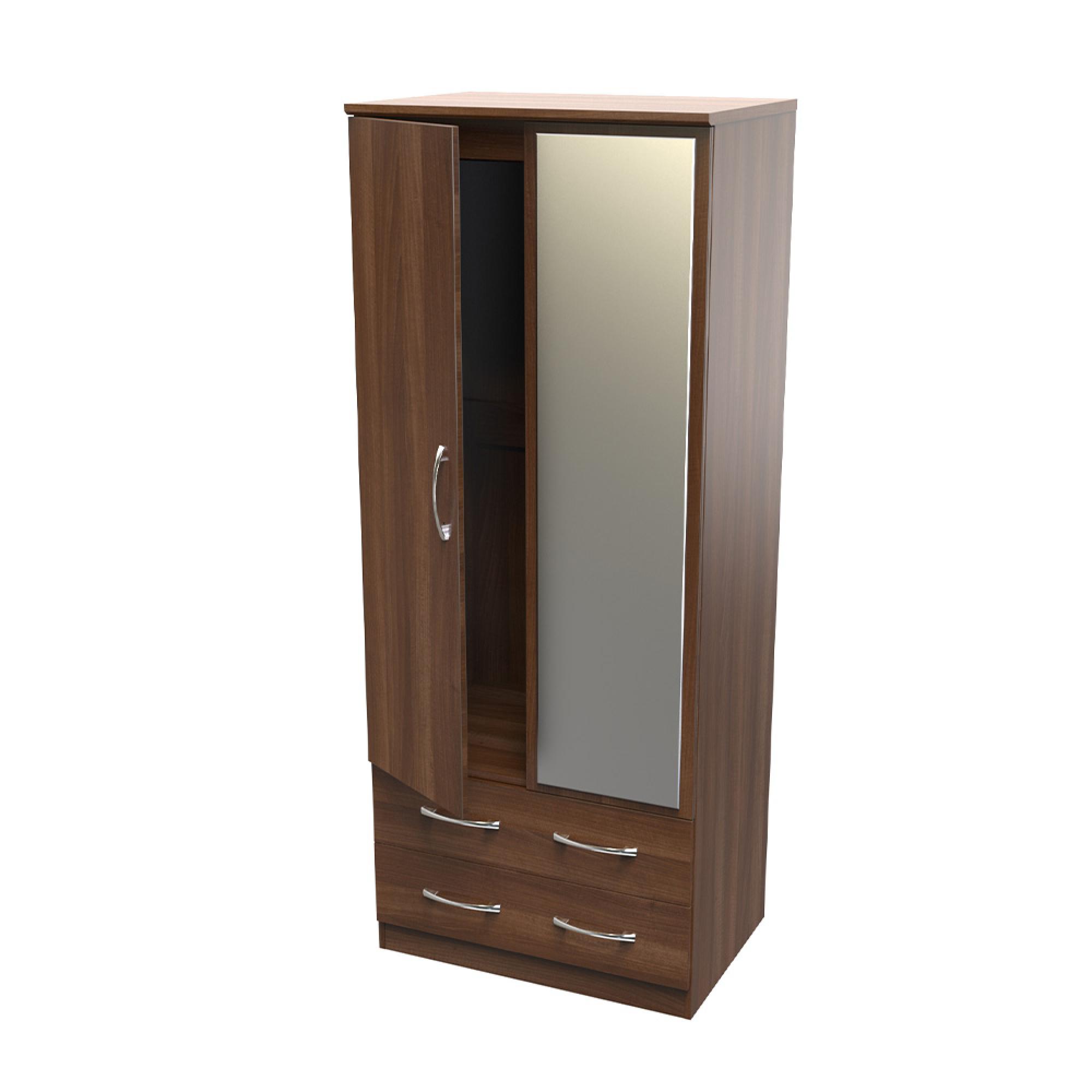 Avon Wardrobe - 2 Door - Combi with 1 Mirror - Walnut