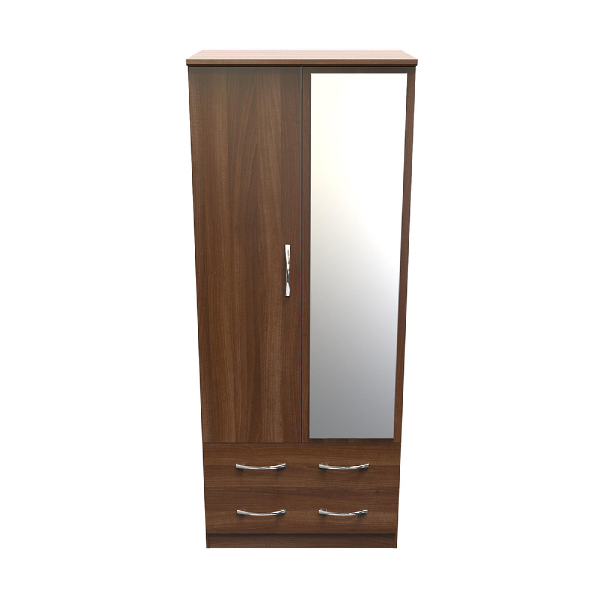 Avon Wardrobe - 2 Door - Combi with 1 Mirror - Walnut