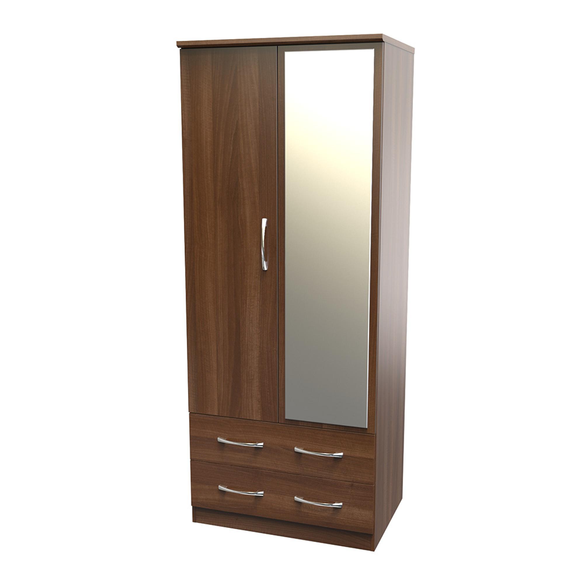 Avon Wardrobe - 2 Door - Combi with 1 Mirror - Walnut