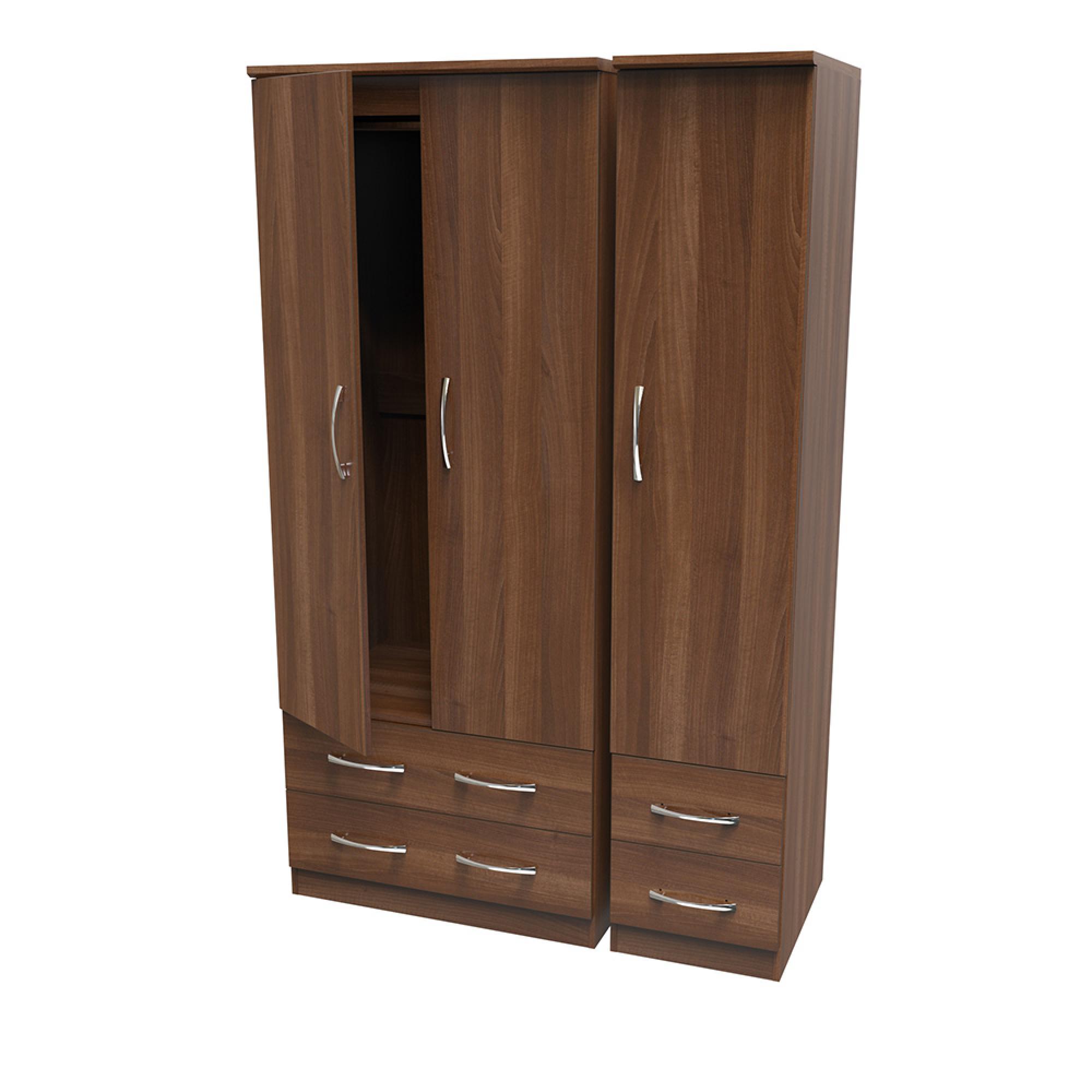 Avon Wardrobe - 3 Door - 4 Drawers - Triple - Walnut
