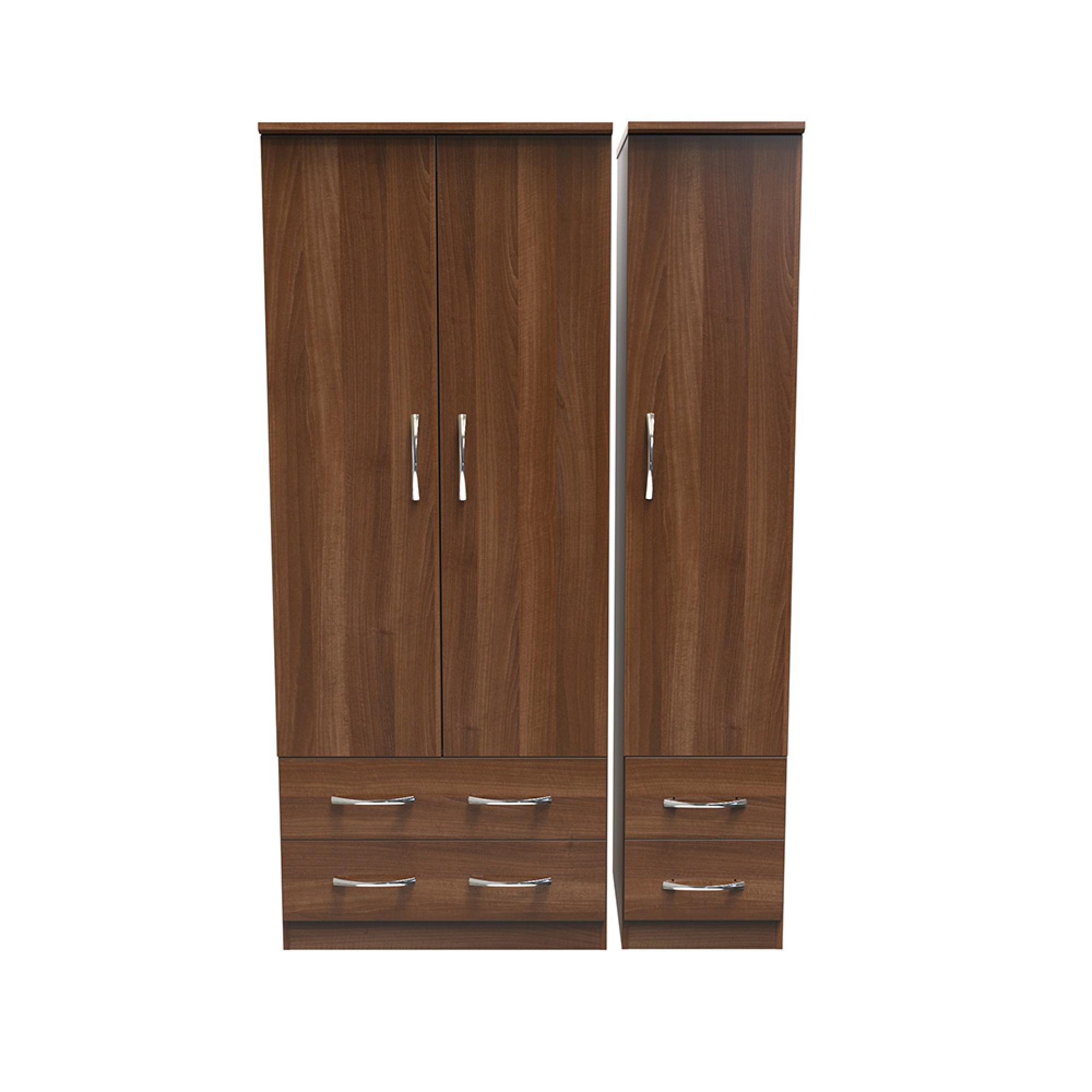 Avon Wardrobe - 3 Door - 4 Drawers - Triple - Walnut