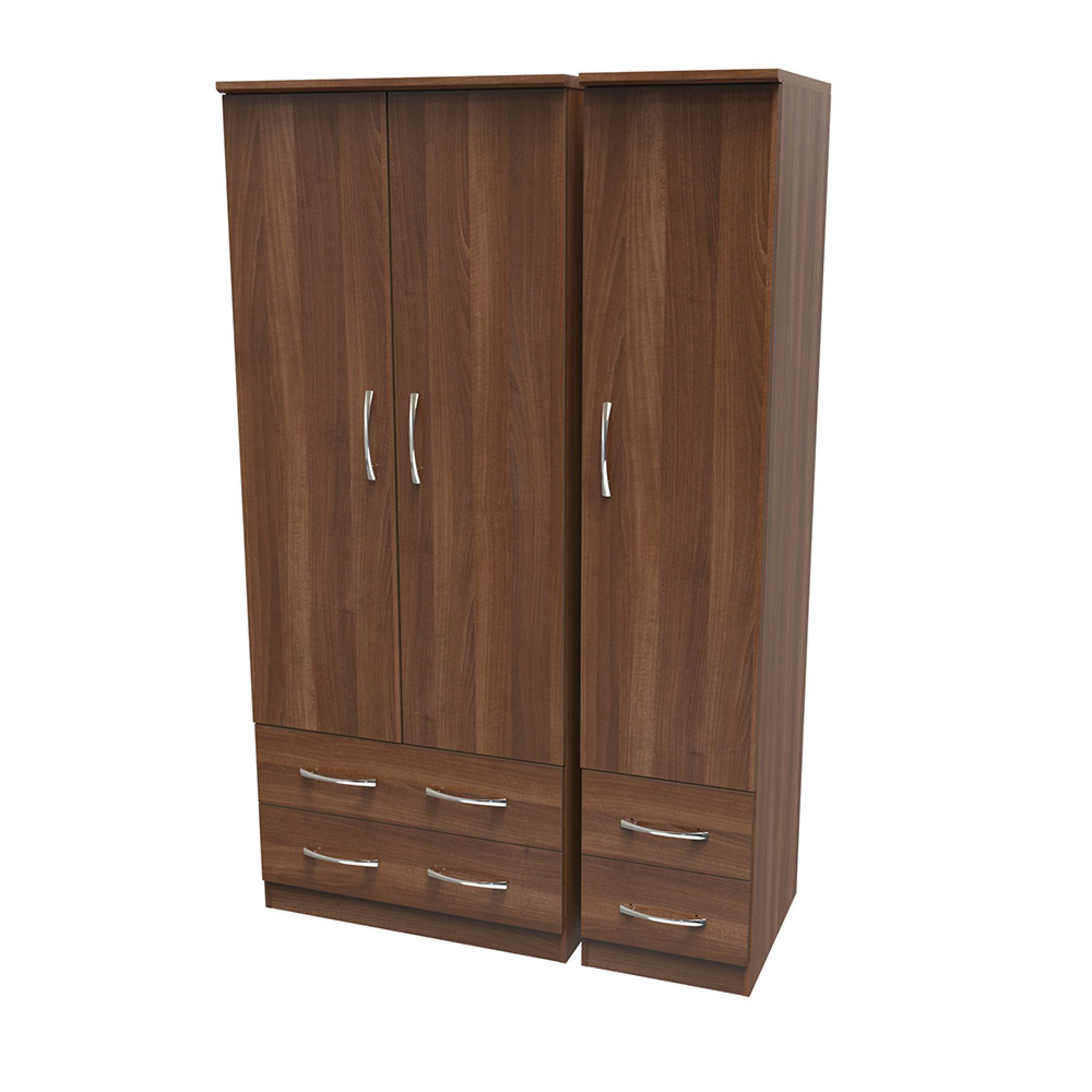 Avon Wardrobe - 3 Door - 4 Drawers - Triple - Walnut