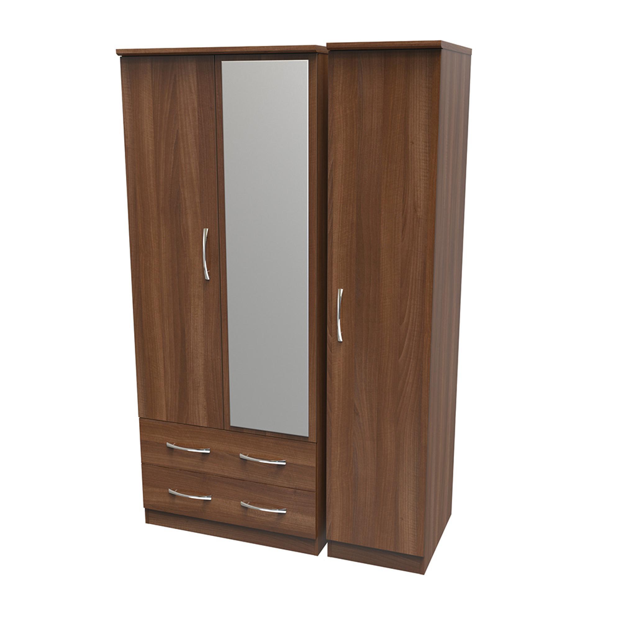 Avon Wardrobe - 3 Door - Combi with 1 Mirror - LHF 2 Drawers - Walnut