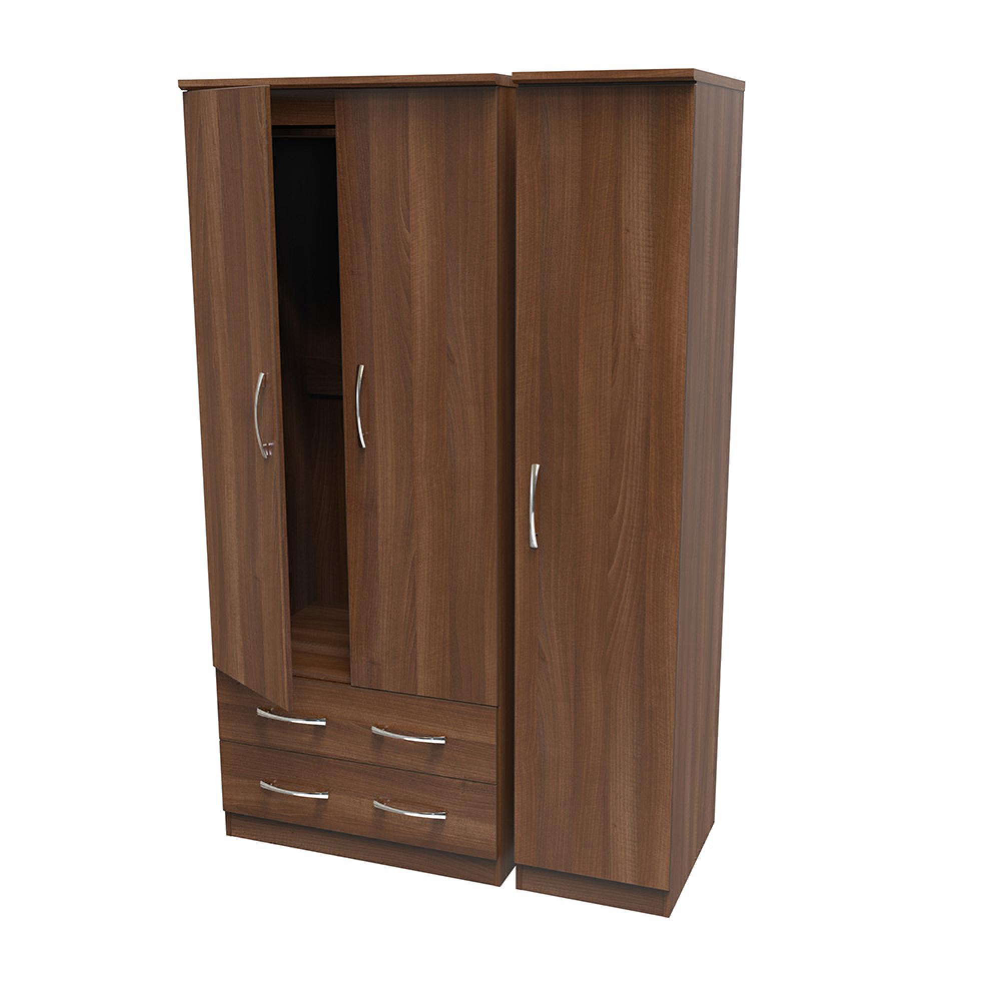 Avon Wardrobe - 3 Door - Triple - with LHF 2 Drawers - Walnut
