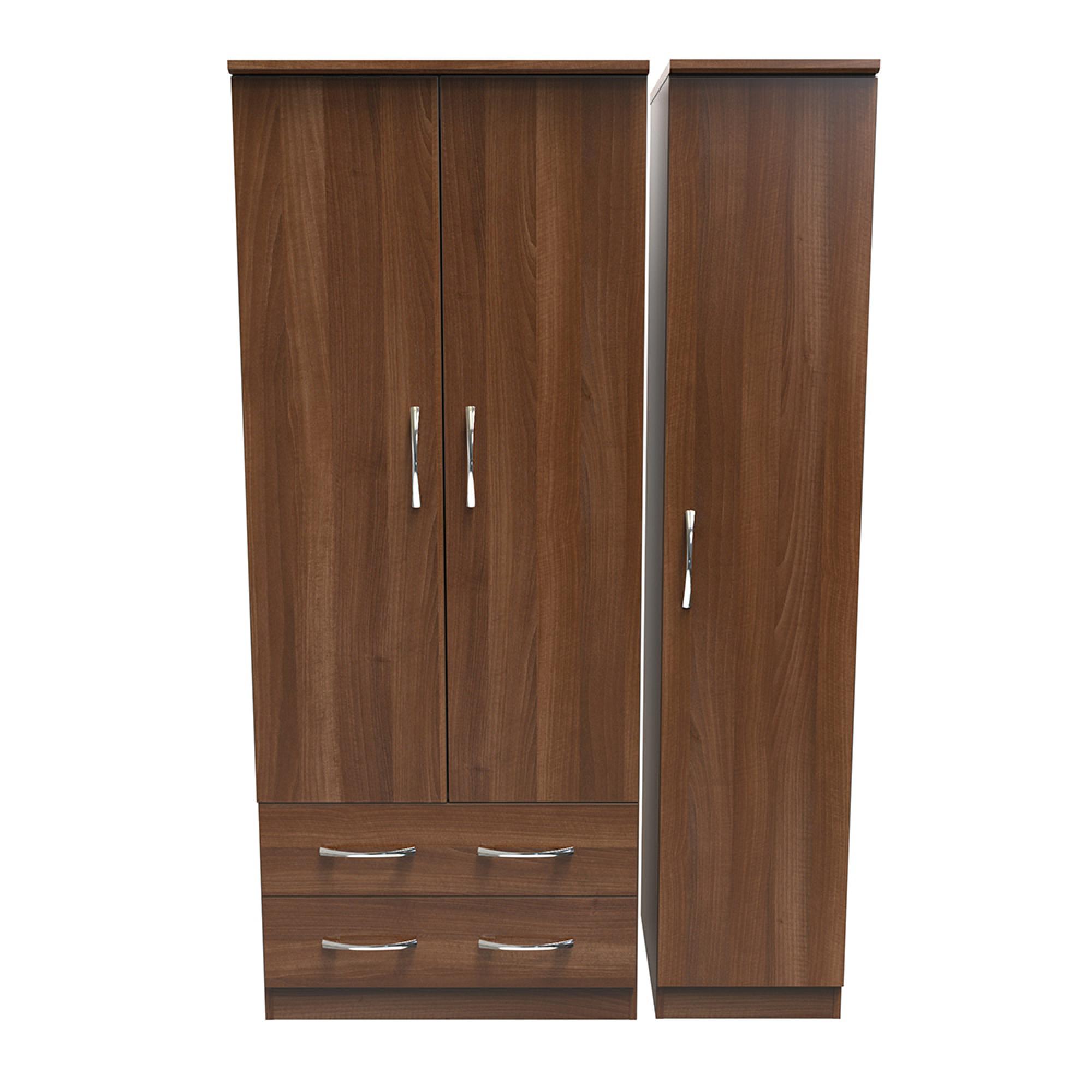 Avon Wardrobe - 3 Door - Triple - with LHF 2 Drawers - Walnut