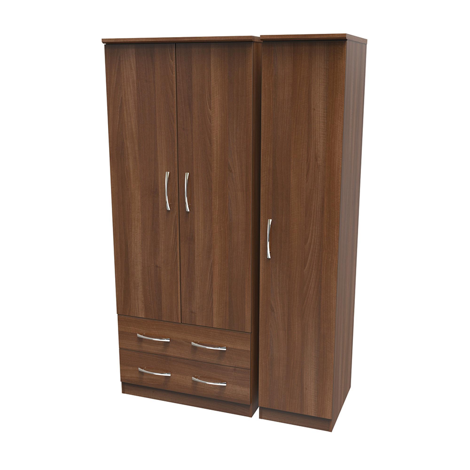 Avon Wardrobe - 3 Door - Triple - with LHF 2 Drawers - Walnut