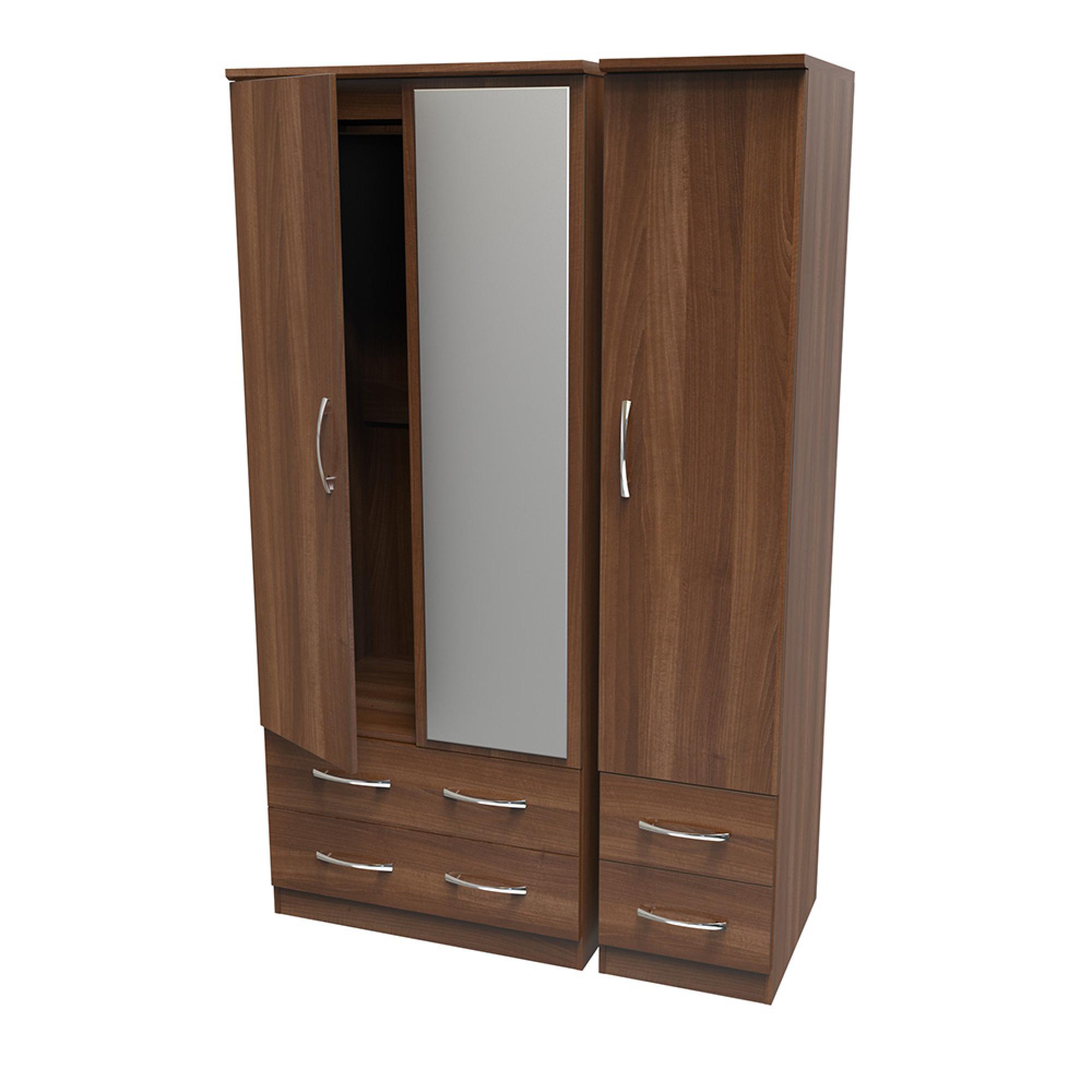 Avon Wardrobe - 3 Door with 1 Mirror - Walnut