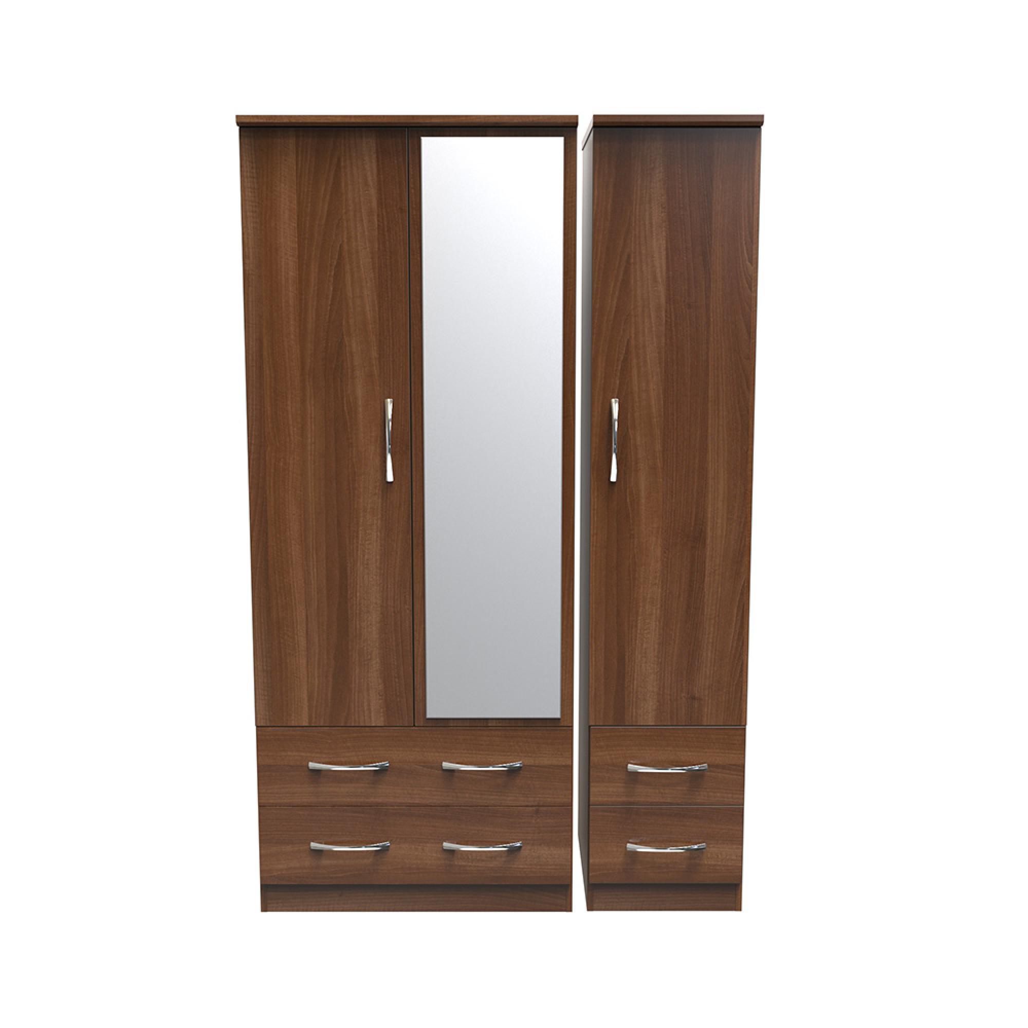 Avon Wardrobe - 3 Door with 1 Mirror - Walnut