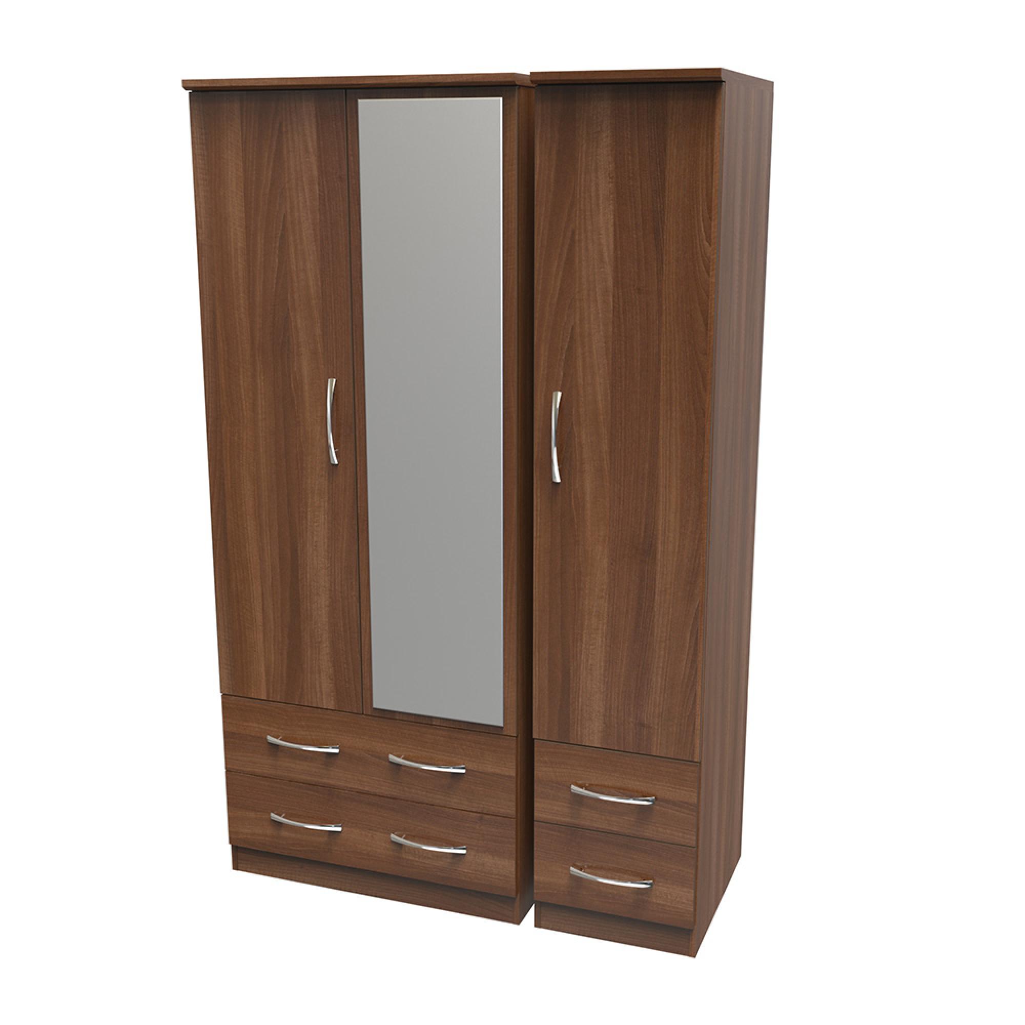 Avon Wardrobe - 3 Door with 1 Mirror - Walnut