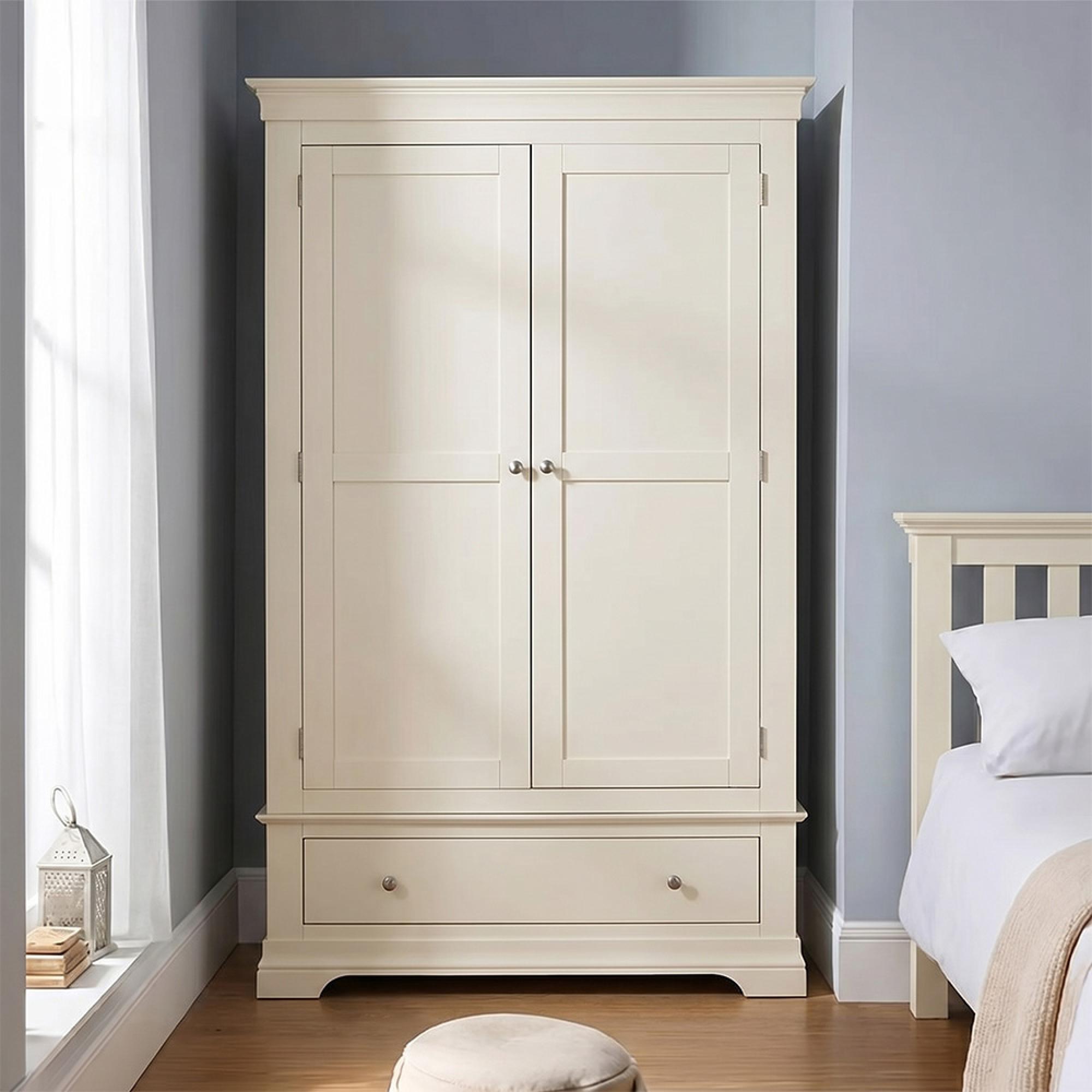 Paisley Wardrobe - 2 Door - 1 Drawer - Cream Painted