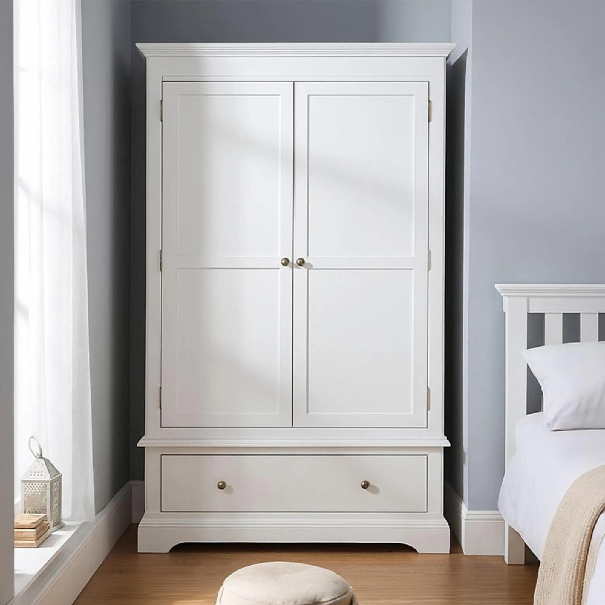 Paisley Wardrobe - 2 Door - 1 Drawer - White Painted