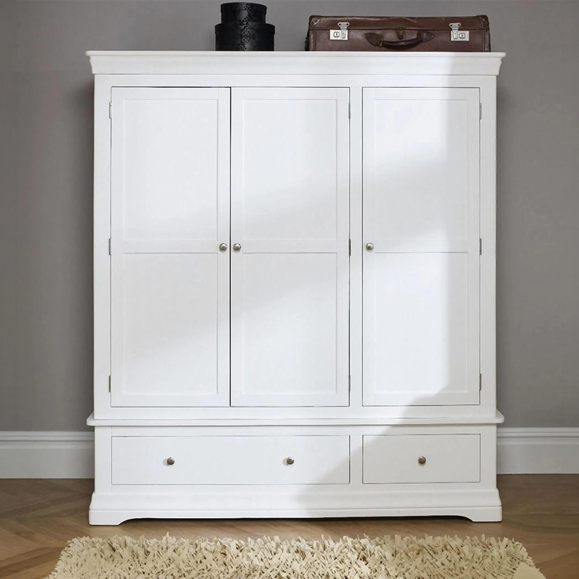 Paisley Wardrobe - 3 Door - 2 Drawer - White Painted