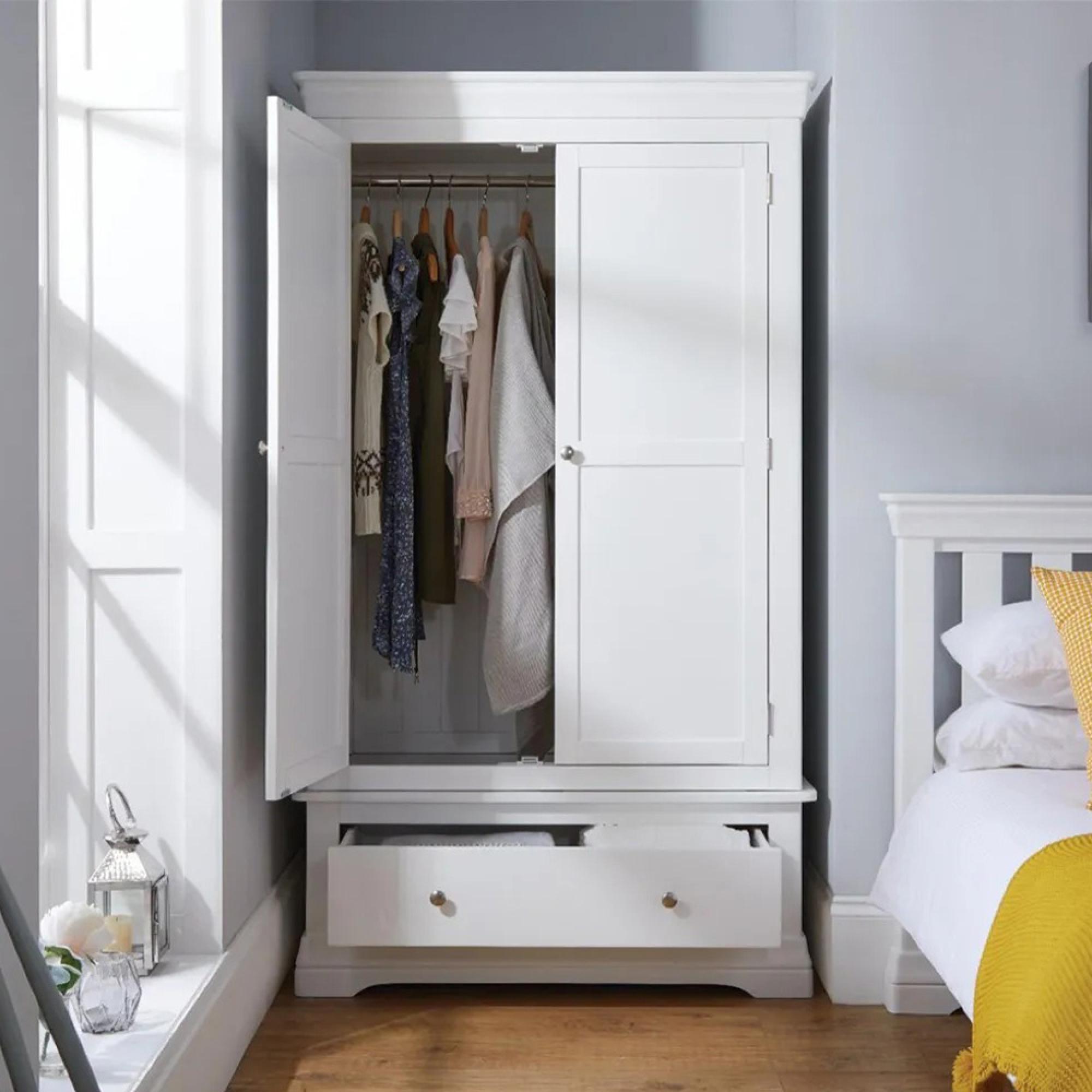 Paisley Wardrobe - 2 Door - 1 Drawer - White Painted