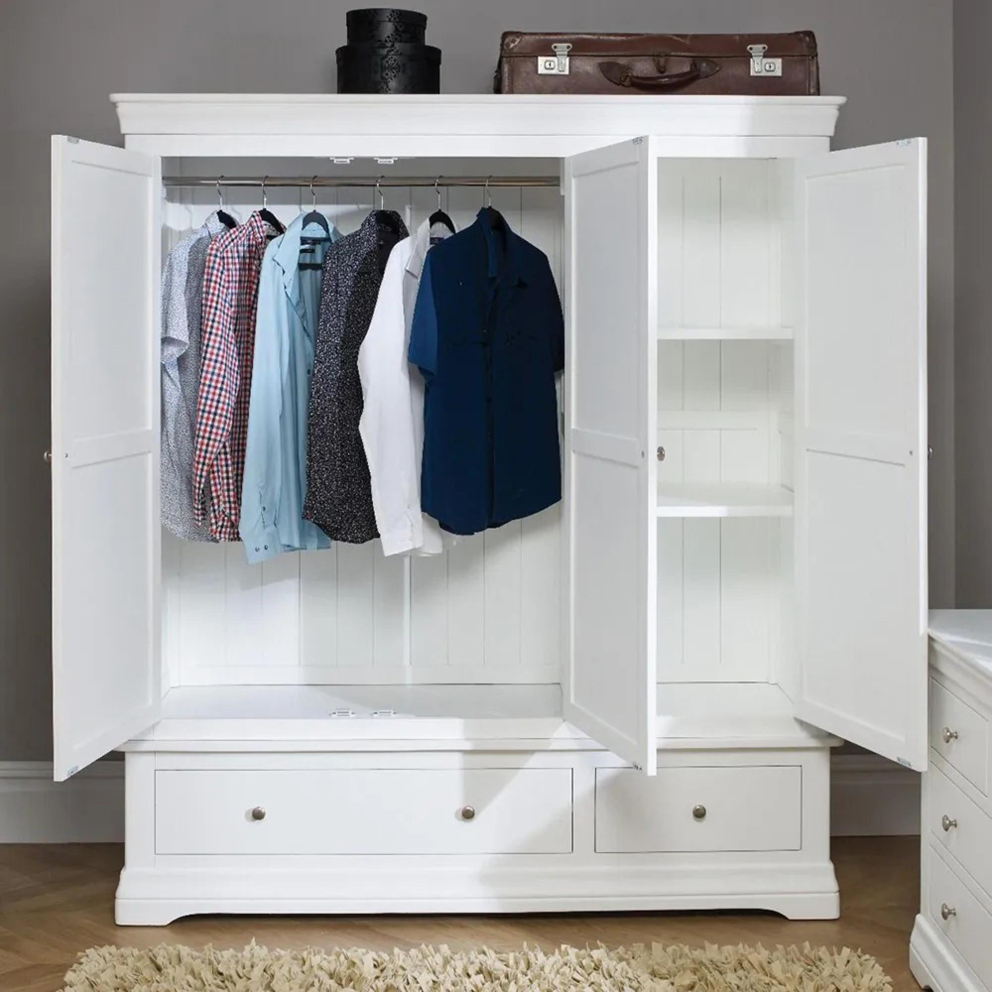 Paisley Wardrobe - 3 Door - 2 Drawer - White Painted