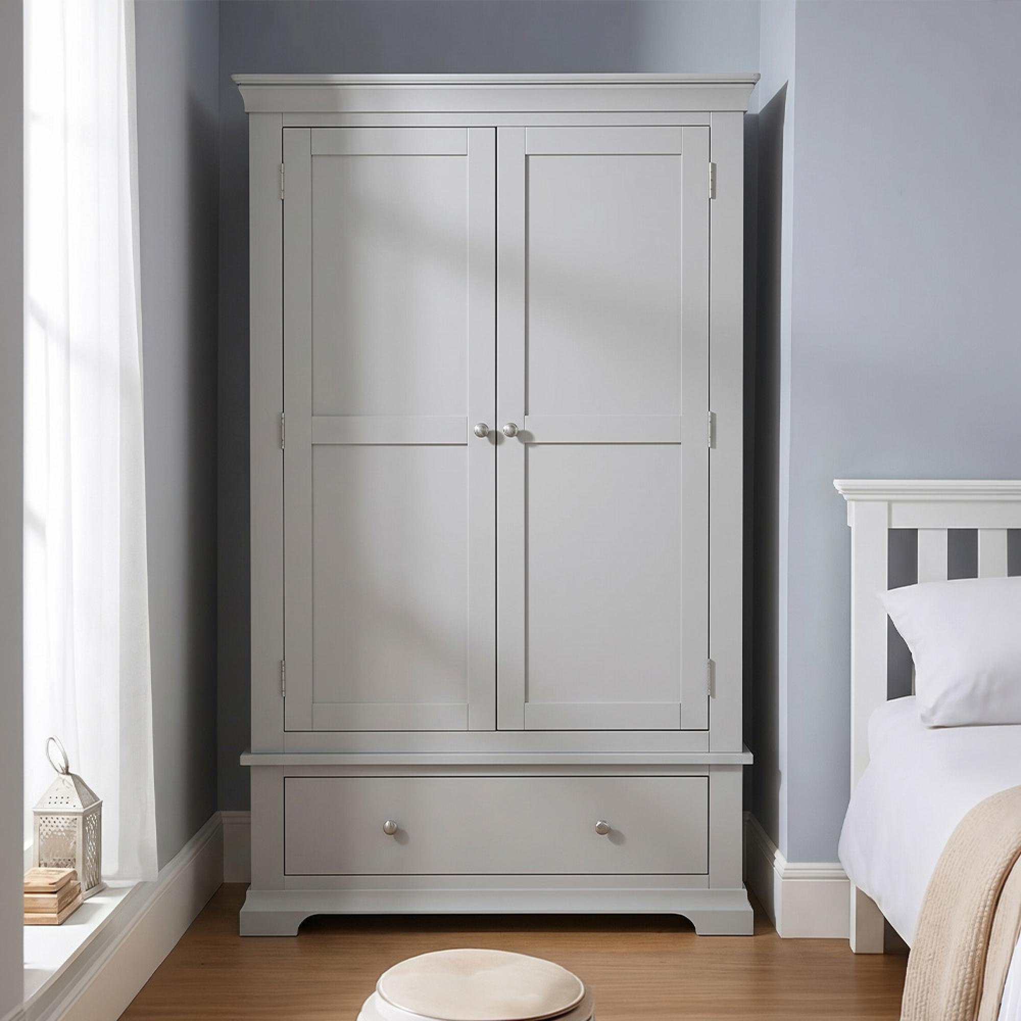 Paisley Wardrobe - 2 Door - 1 Drawer - Grey Painted
