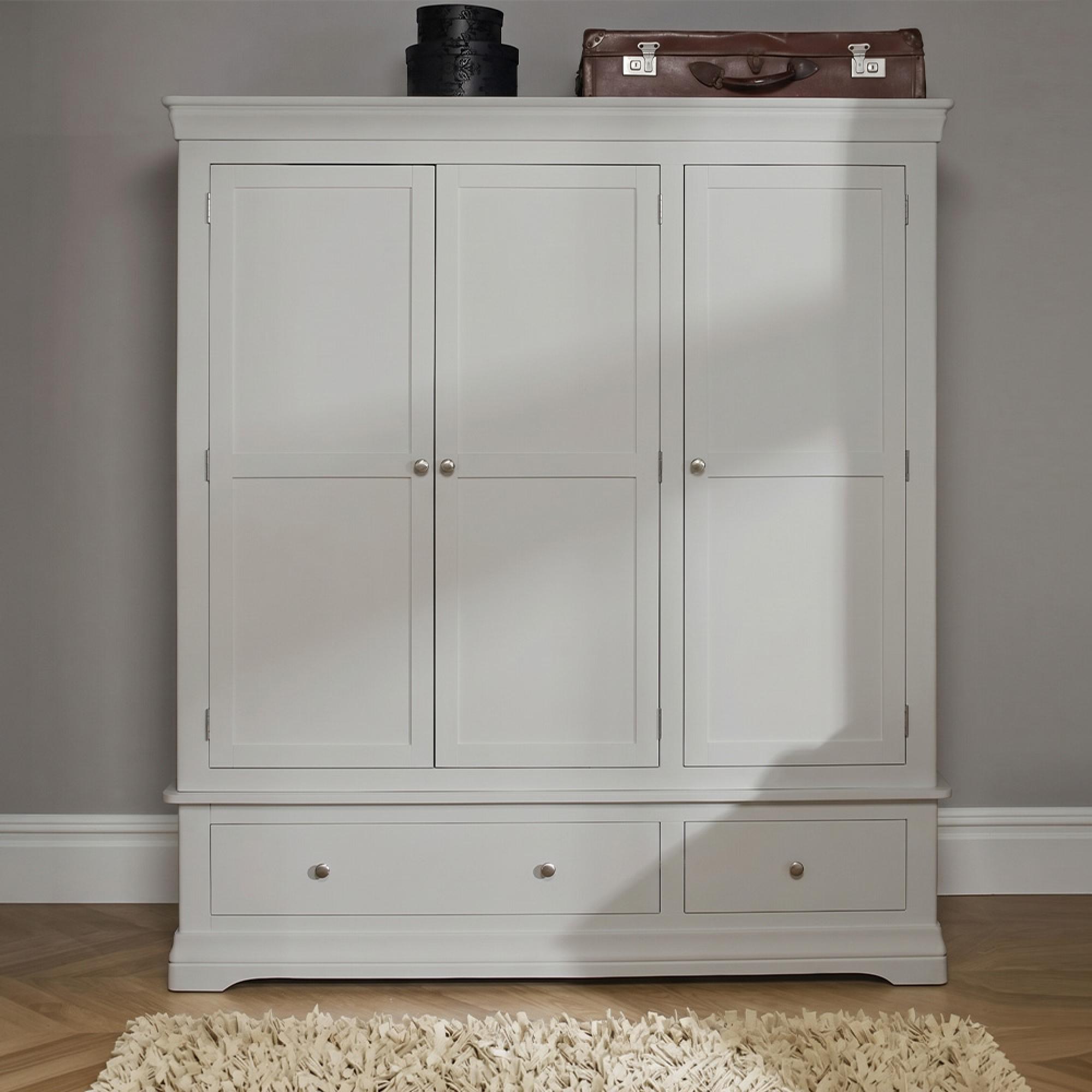 Paisley Wardrobe - 3 Door - 2 Drawer - Grey Painted