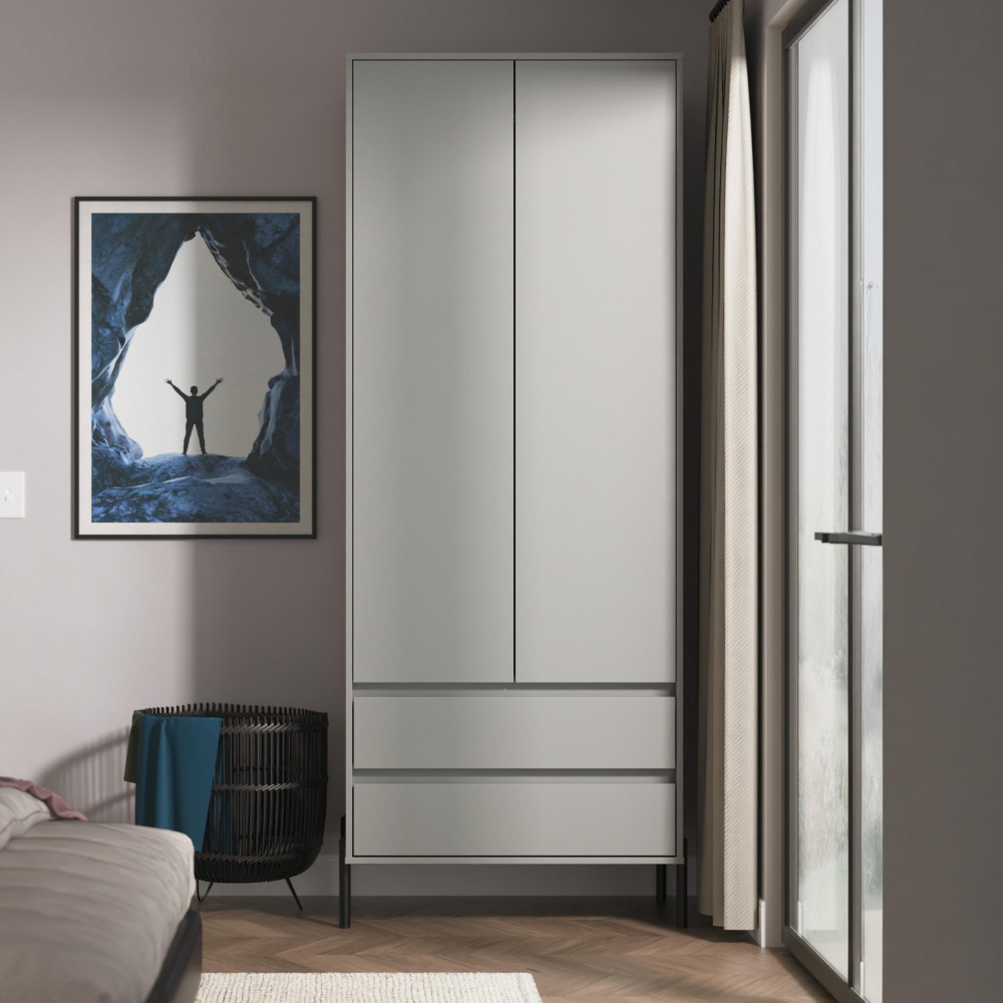 Leona Wardrobe - 2 Door - 2 Drawer - Tall - Dusk Grey