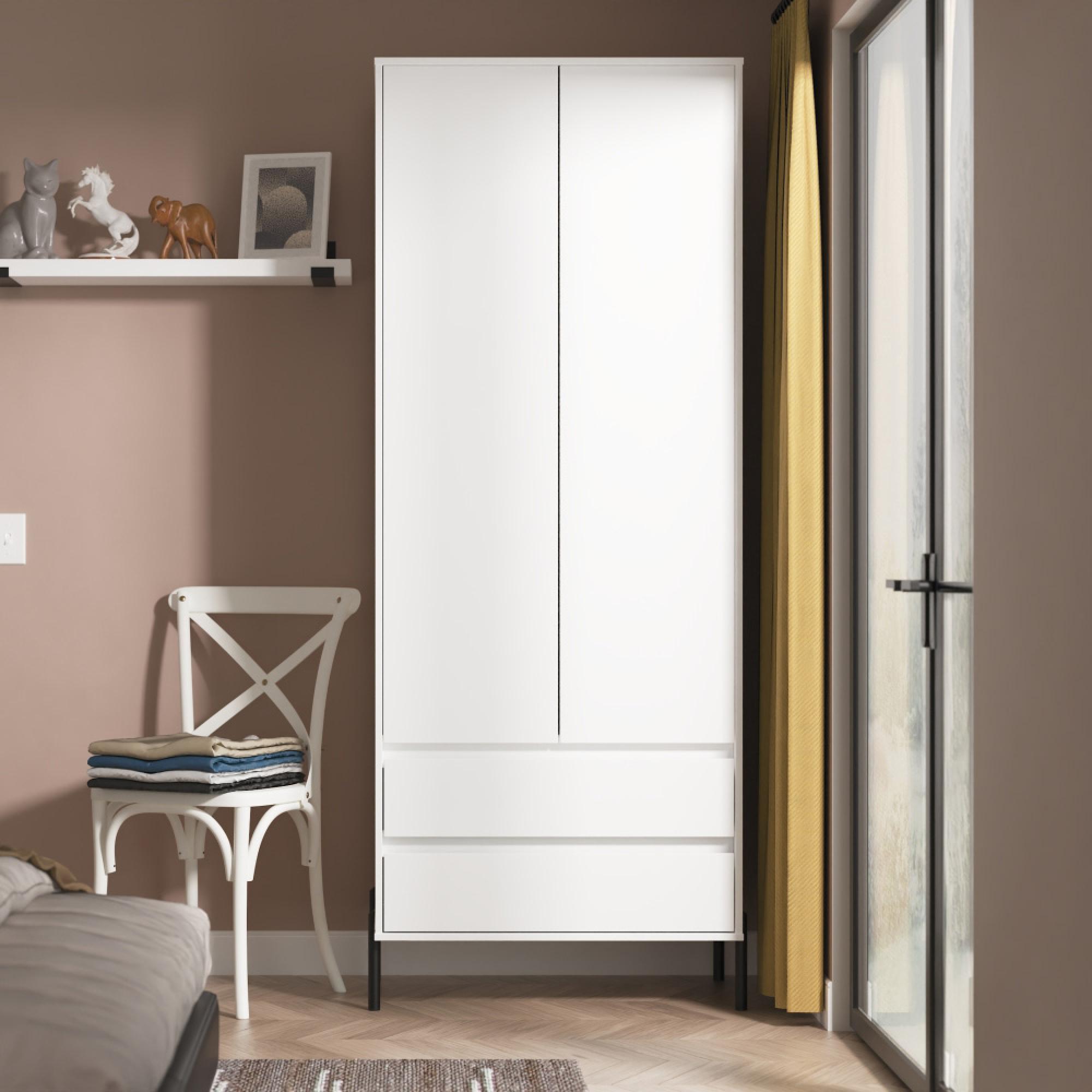 Leona Wardrobe - 2 Door - 2 Drawer - Tall - White Matt