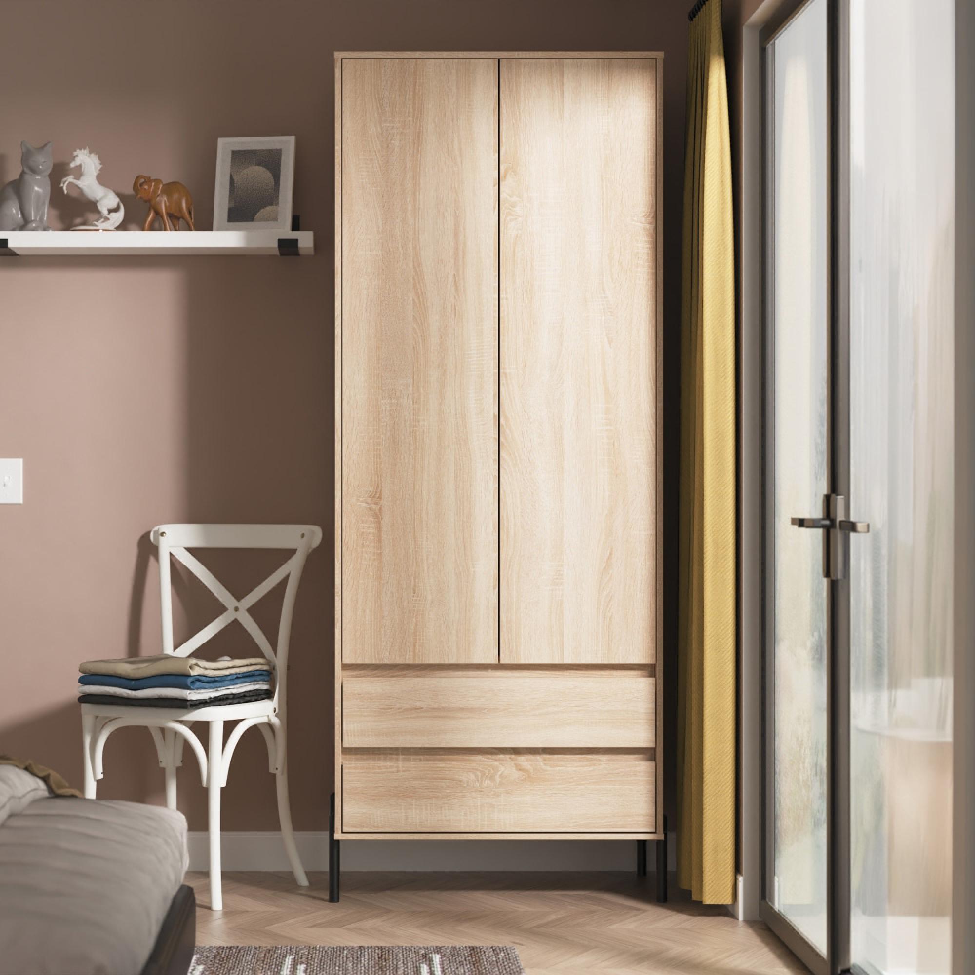 Leona Wardrobe - 2 Door - 2 Drawer - Tall - Bardolino Oak