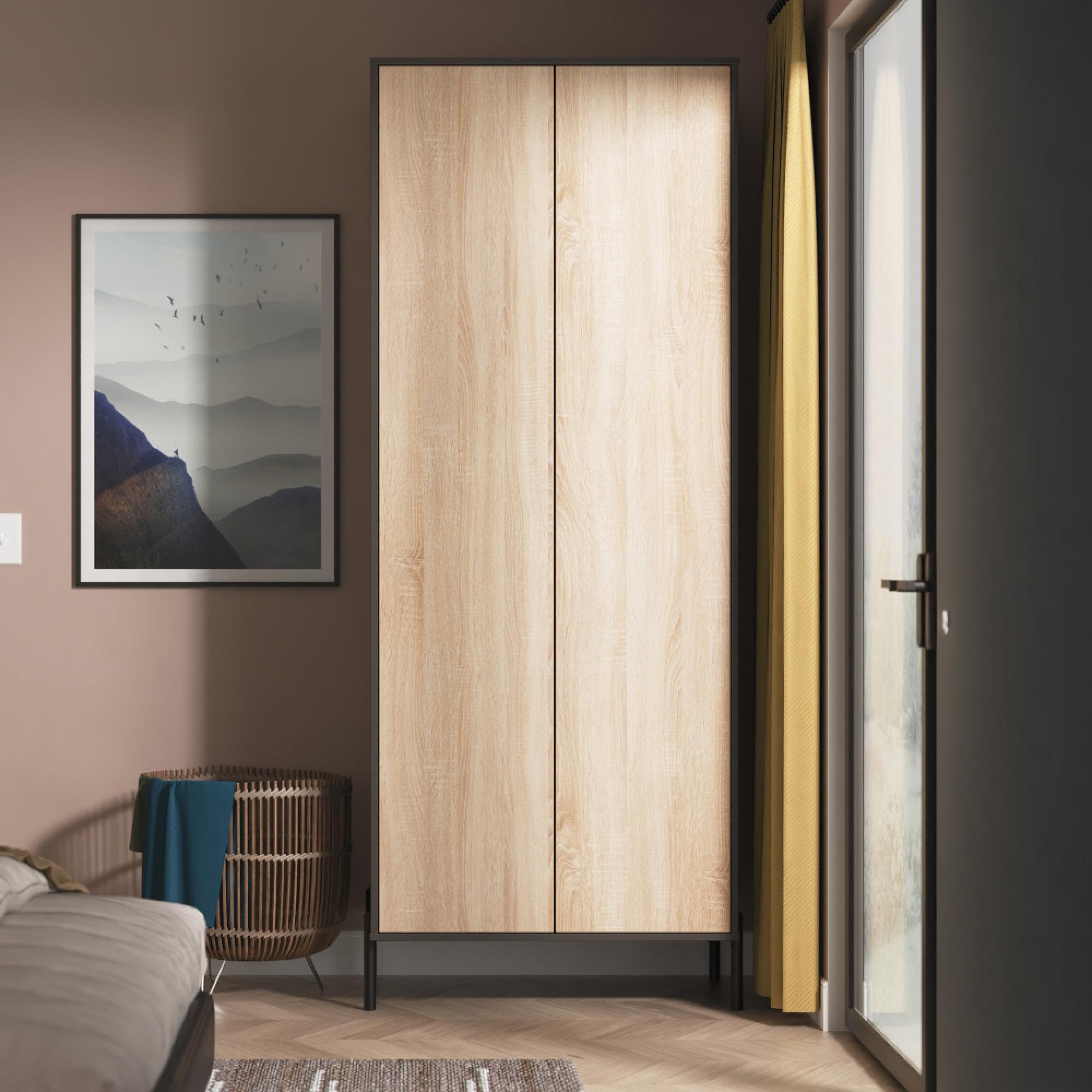 Leona Wardrobe - 2 Door - Tall - Bardolino Oak and Graphite