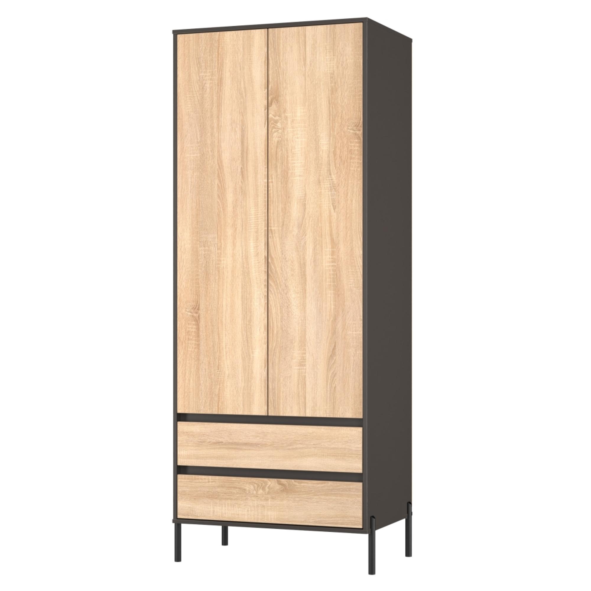 Leona Wardrobe - 2 Door - 2 Drawer - Tall - Bardolino Oak and Graphite