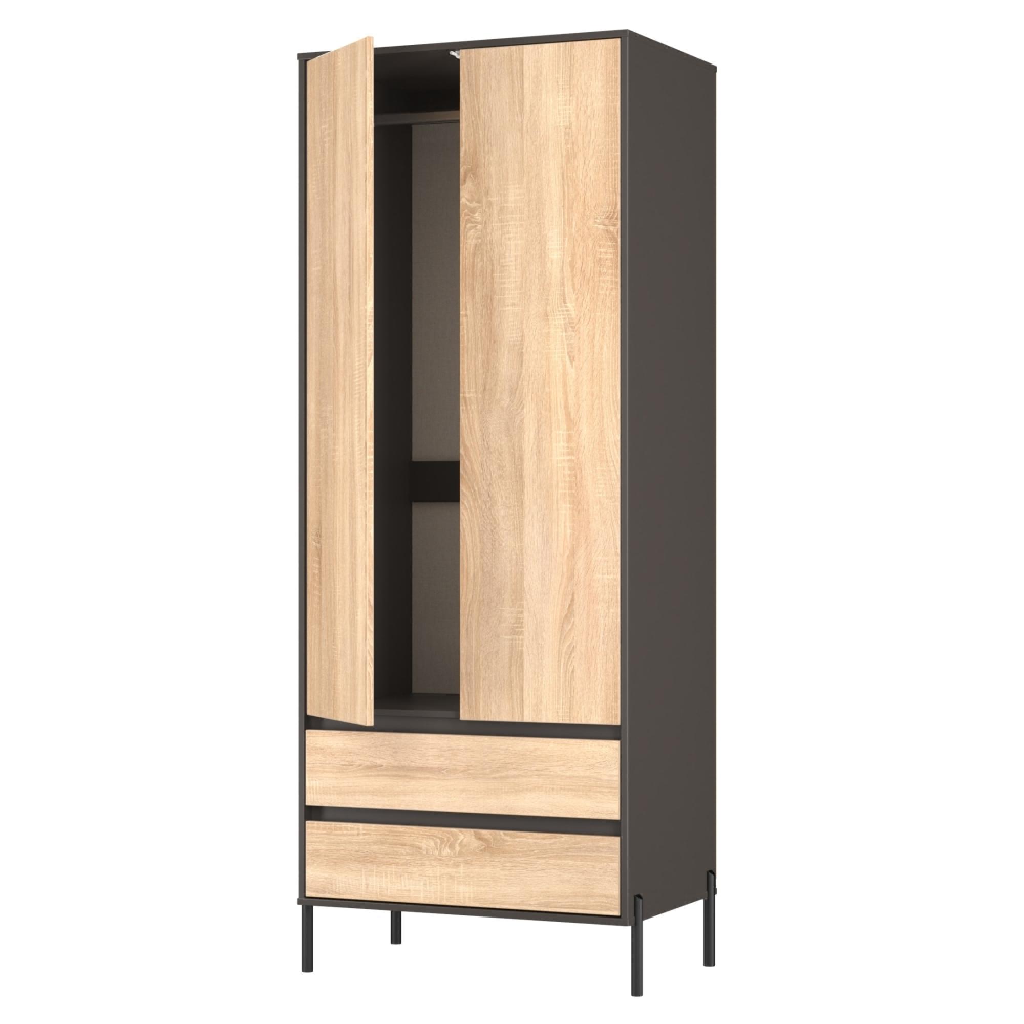 Leona Wardrobe - 2 Door - 2 Drawer - Tall - Bardolino Oak and Graphite