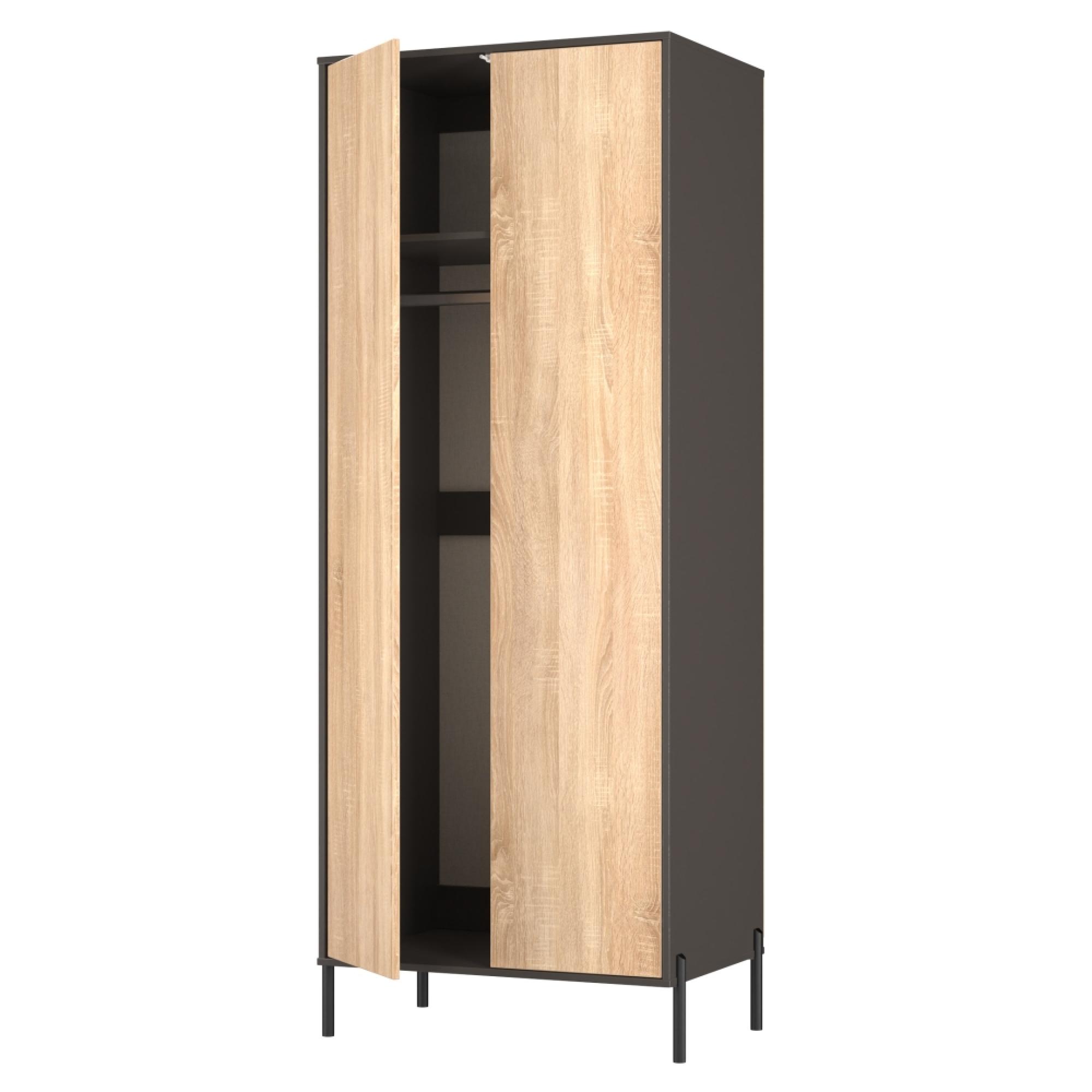 Leona Wardrobe - 2 Door - Tall - Bardolino Oak and Graphite