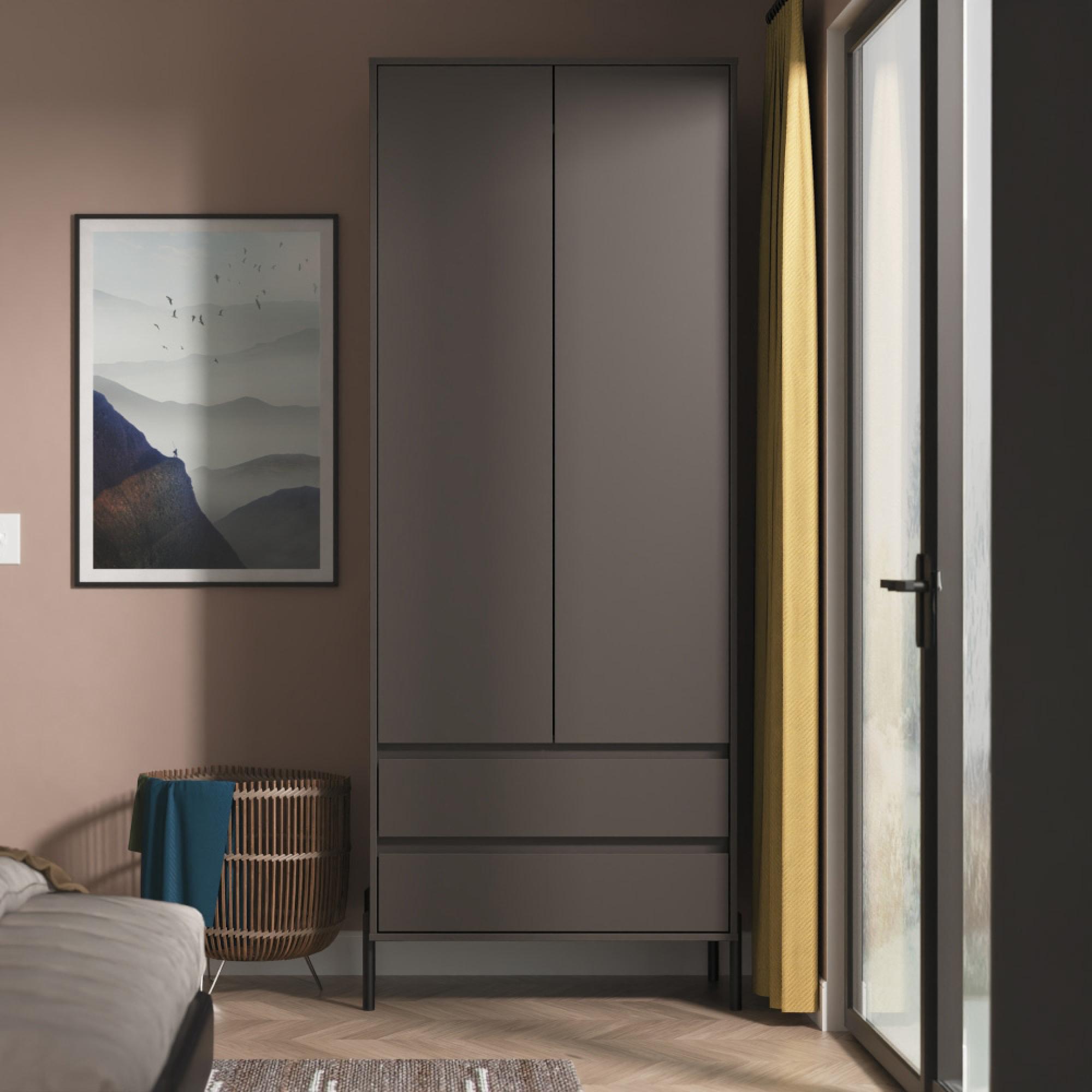 Leona Wardrobe - 2 Door - 2 Drawer - Tall - Graphite