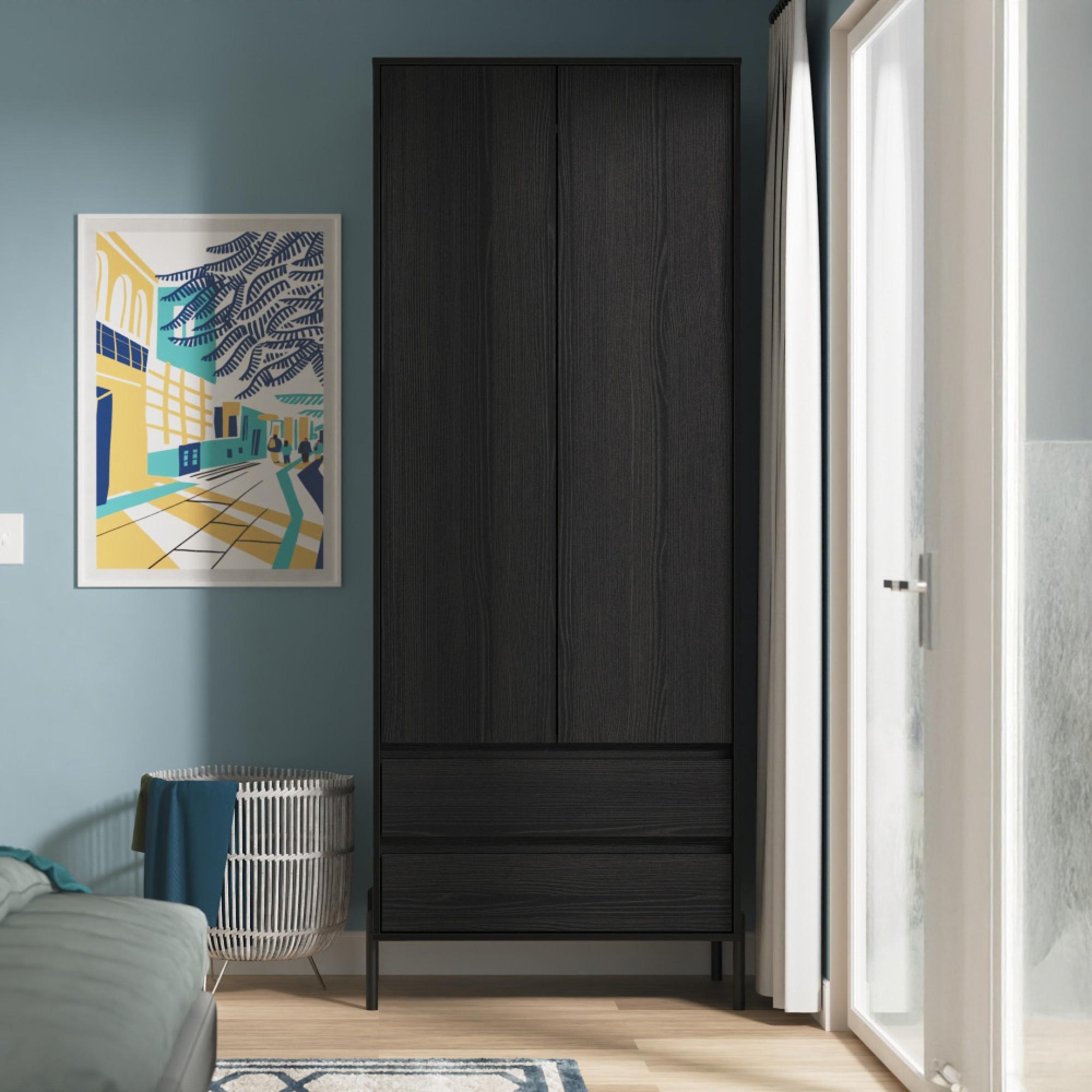 Leona Wardrobe - 2 Door - 2 Drawer - Tall - Black Ash