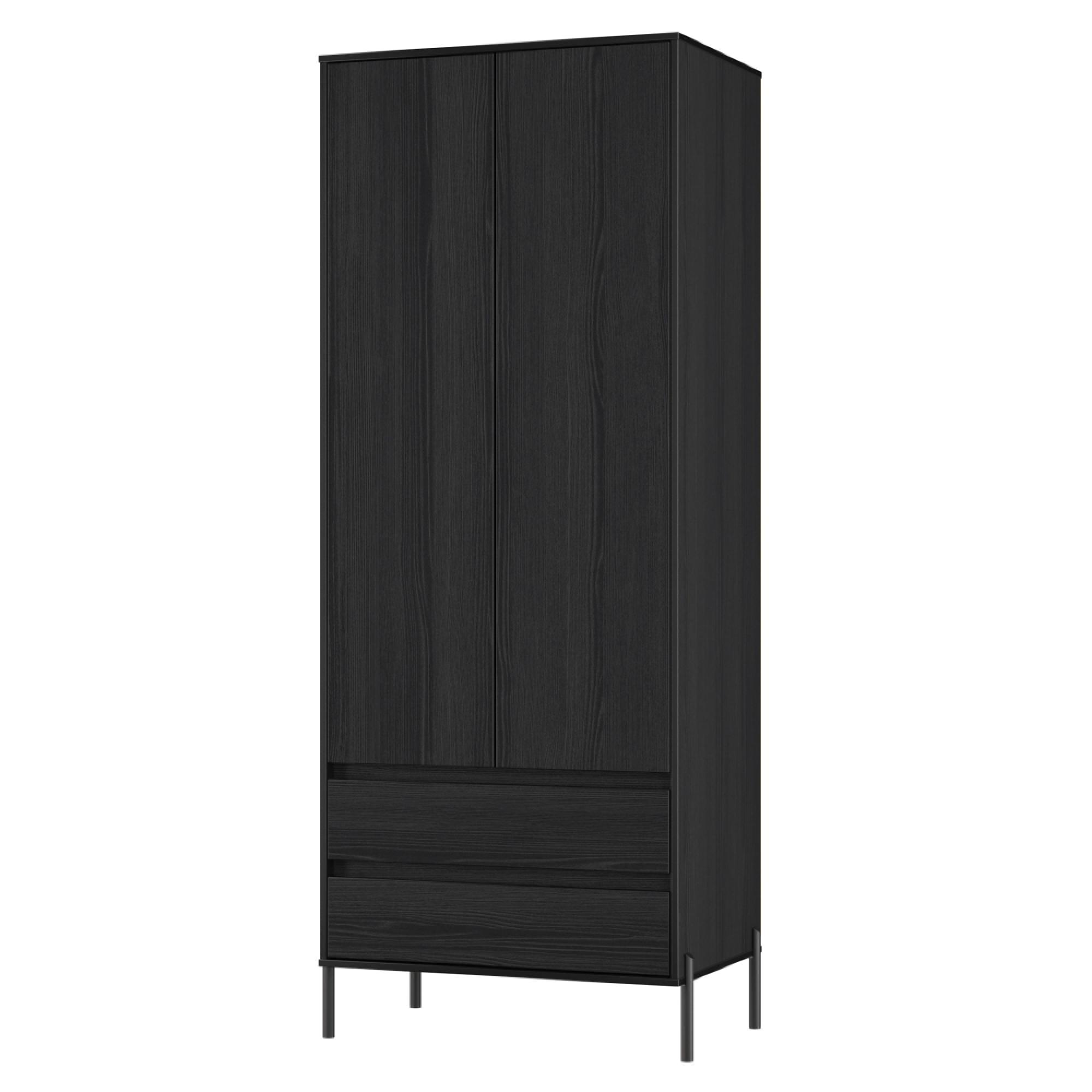 Leona Wardrobe - 2 Door - 2 Drawer - Tall - Black Ash
