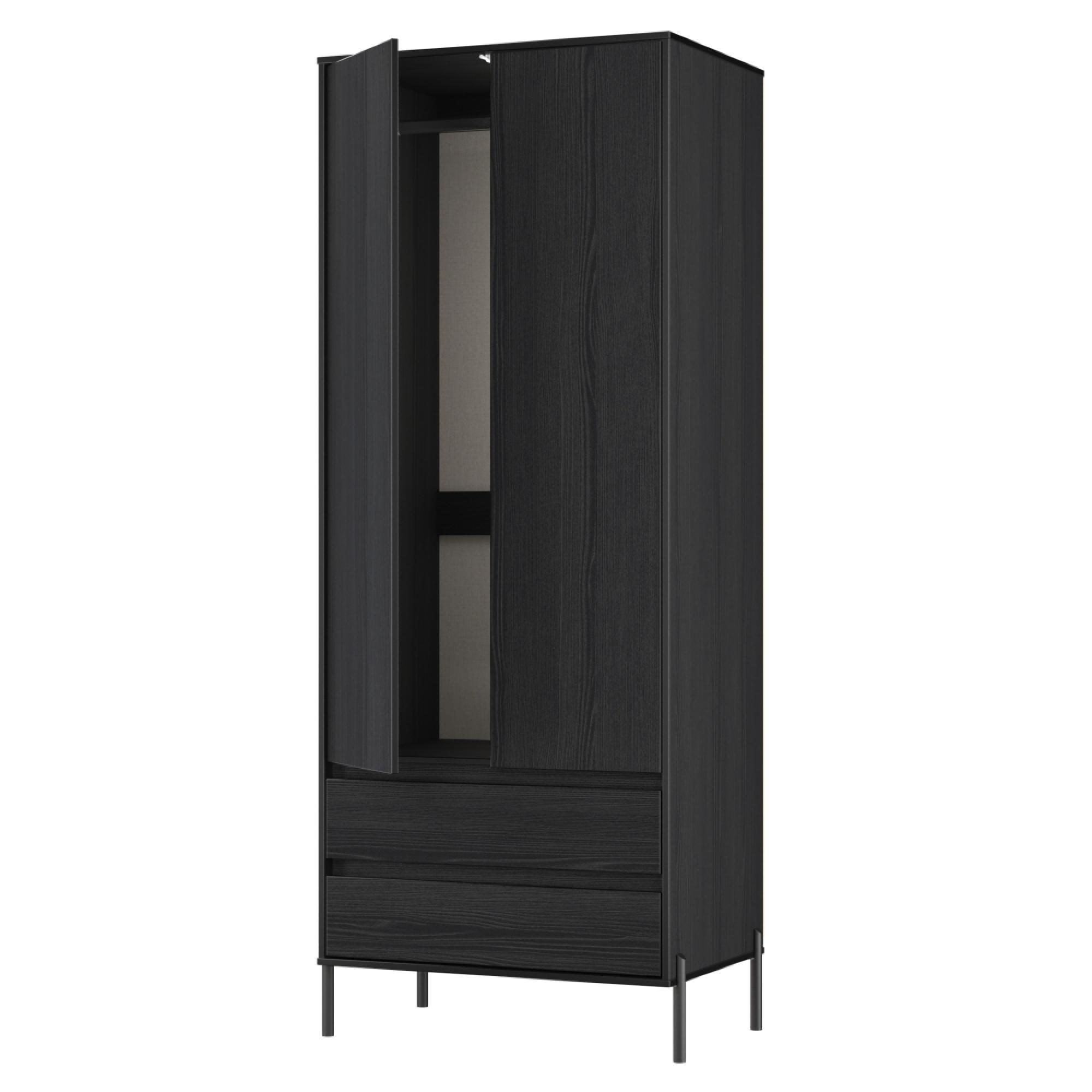 Leona Wardrobe - 2 Door - 2 Drawer - Tall - Black Ash