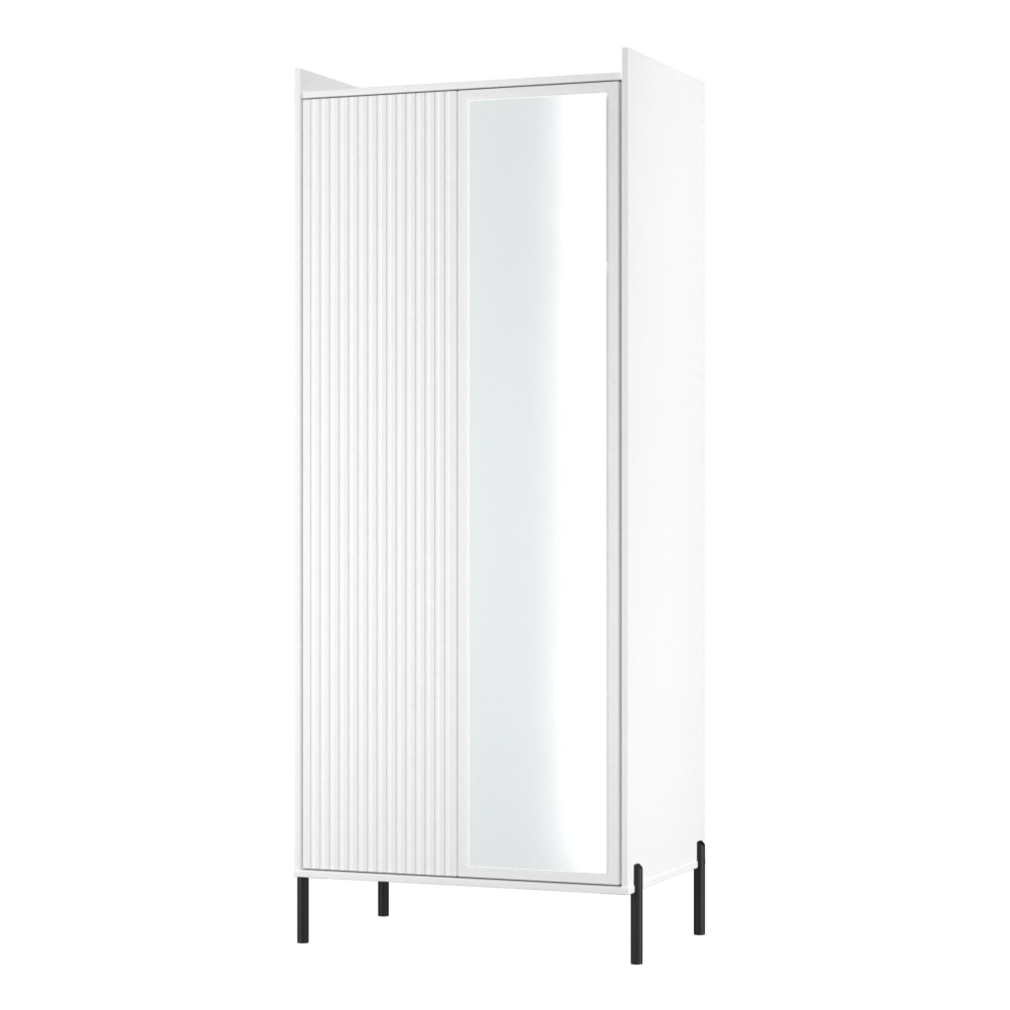 Osaka Wardrobe - 2 Door - 1 Mirror - Tall - White Matt Fluted