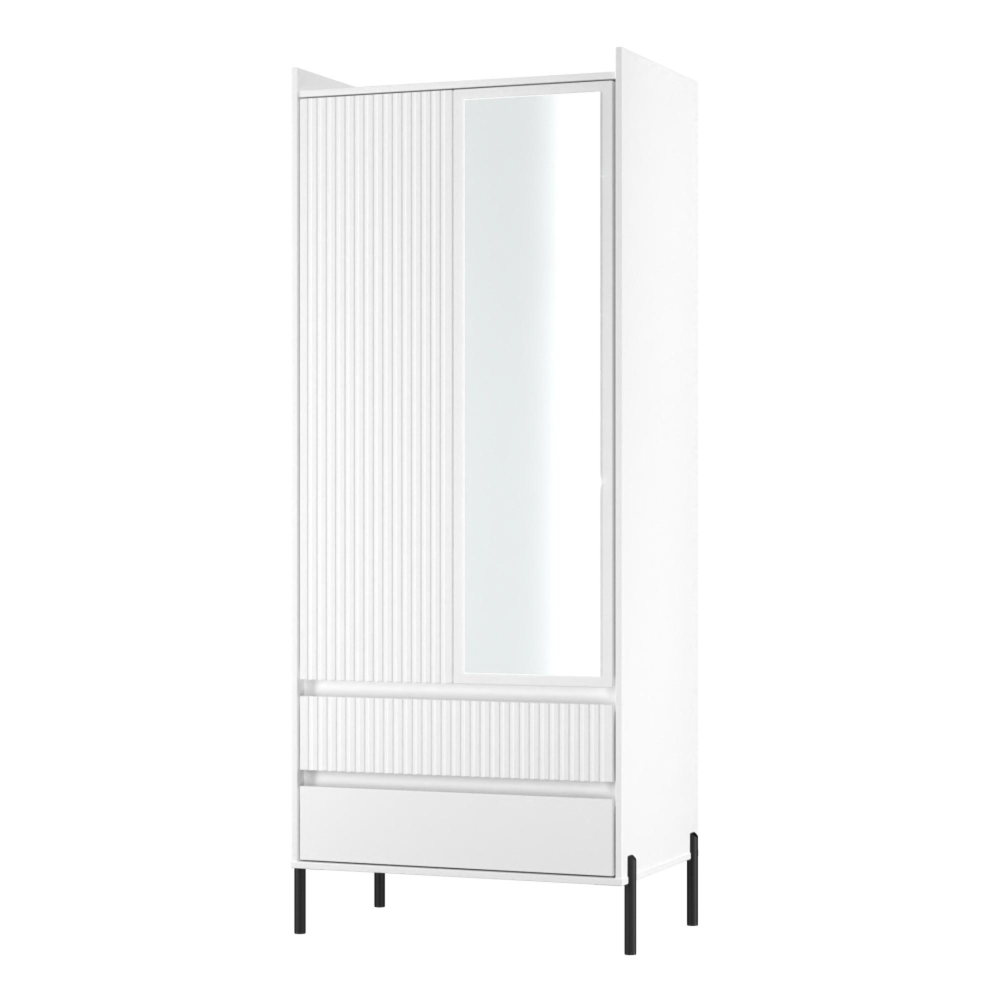 Osaka Wardrobe - 2 Door - Combi with 1 Mirror - White Matt Fluted