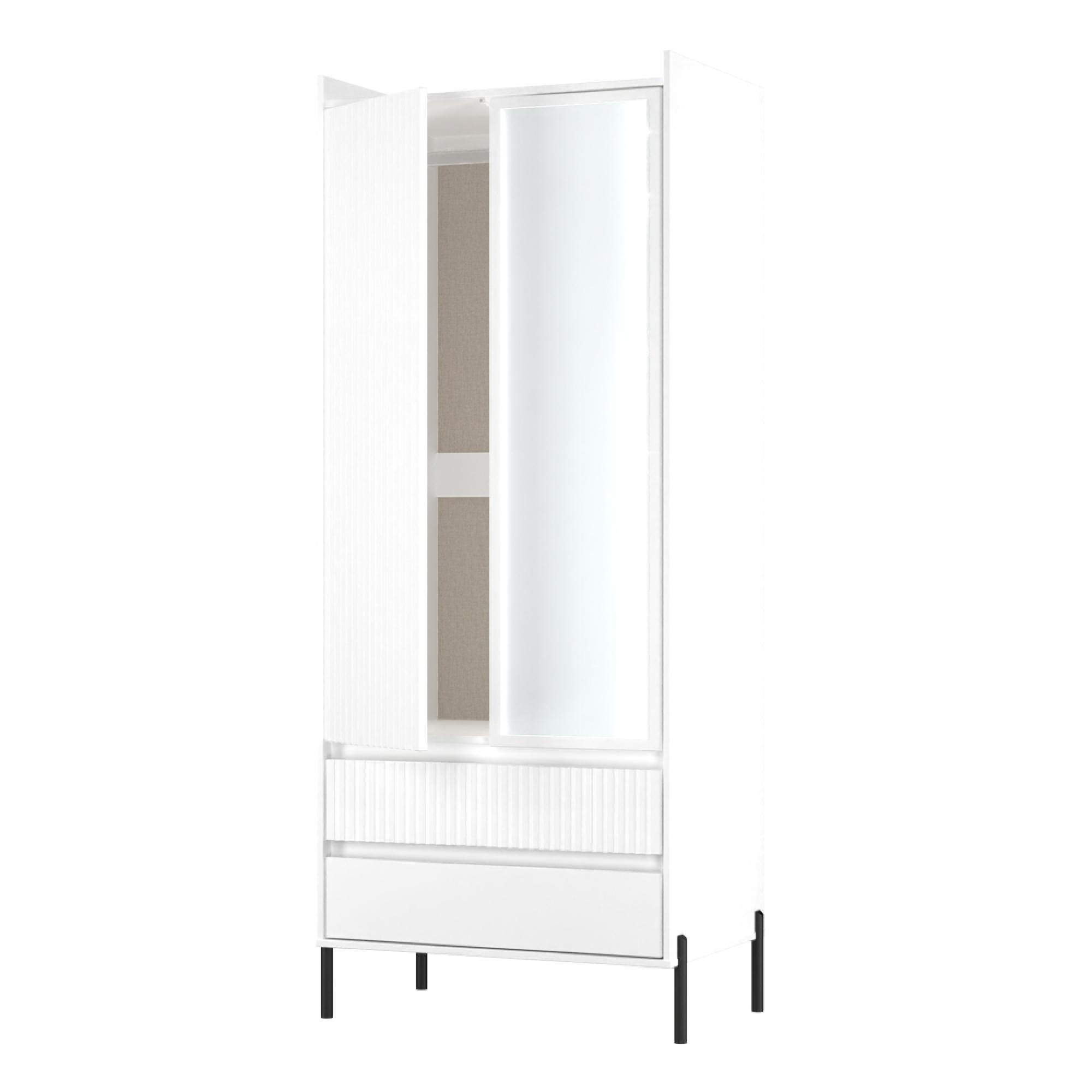 Osaka Wardrobe - 2 Door - Combi with 1 Mirror - White Matt Fluted